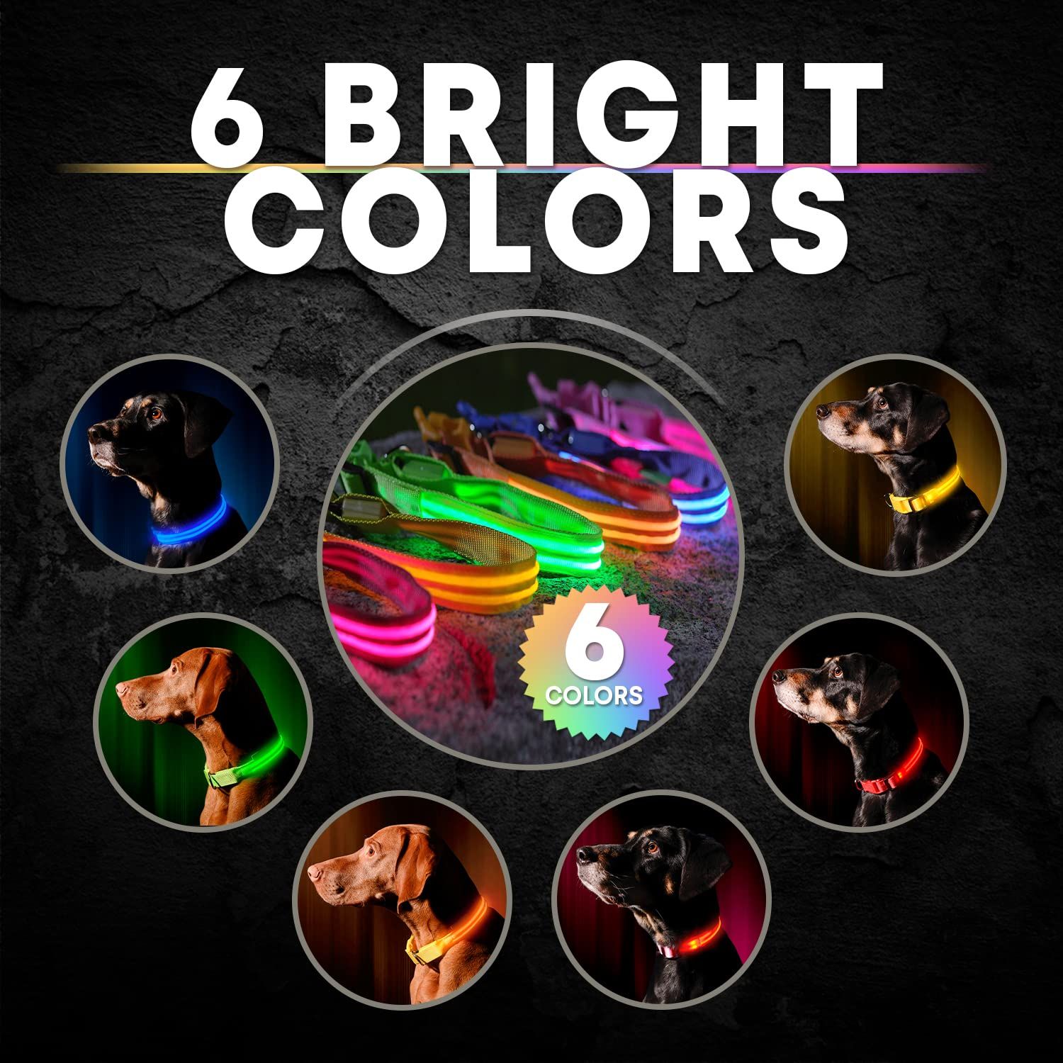 ILLUMISEEN LED Dog Collar USB Rechargeable ? Bright & High Visibility Lighted Glow Collar for Pet Night Walking ? Weatherproof, in 6 Colors & 6 Sizes (Red Medium)