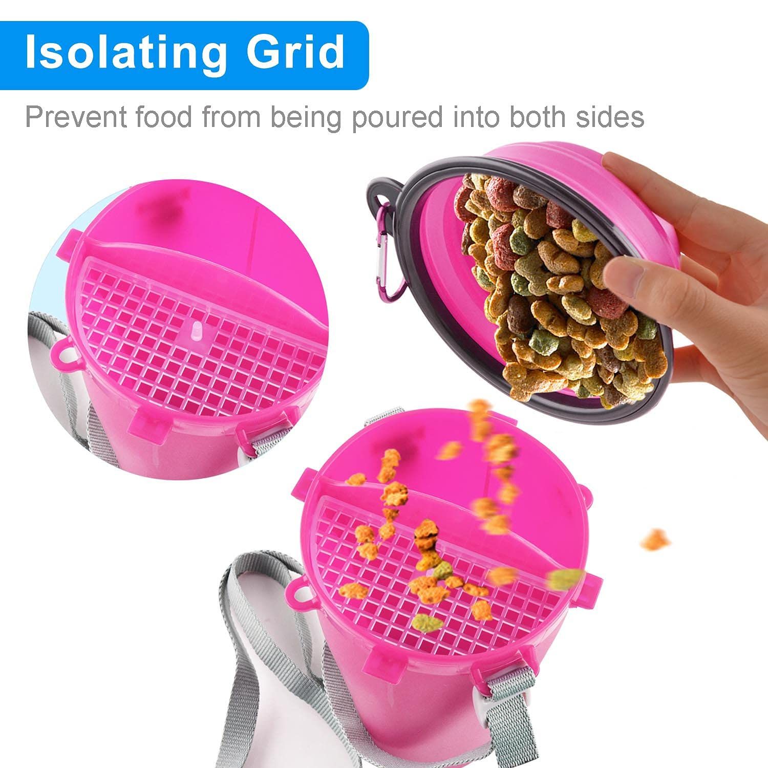 Guardians Dog Travel Water Bottle Collapsible Bowls, 2 in 1 Pet Food Container with Collapse Bowls, Outdoor Portable Water Bowls for Walking, Traveling, Camping and Hiking (Pink)