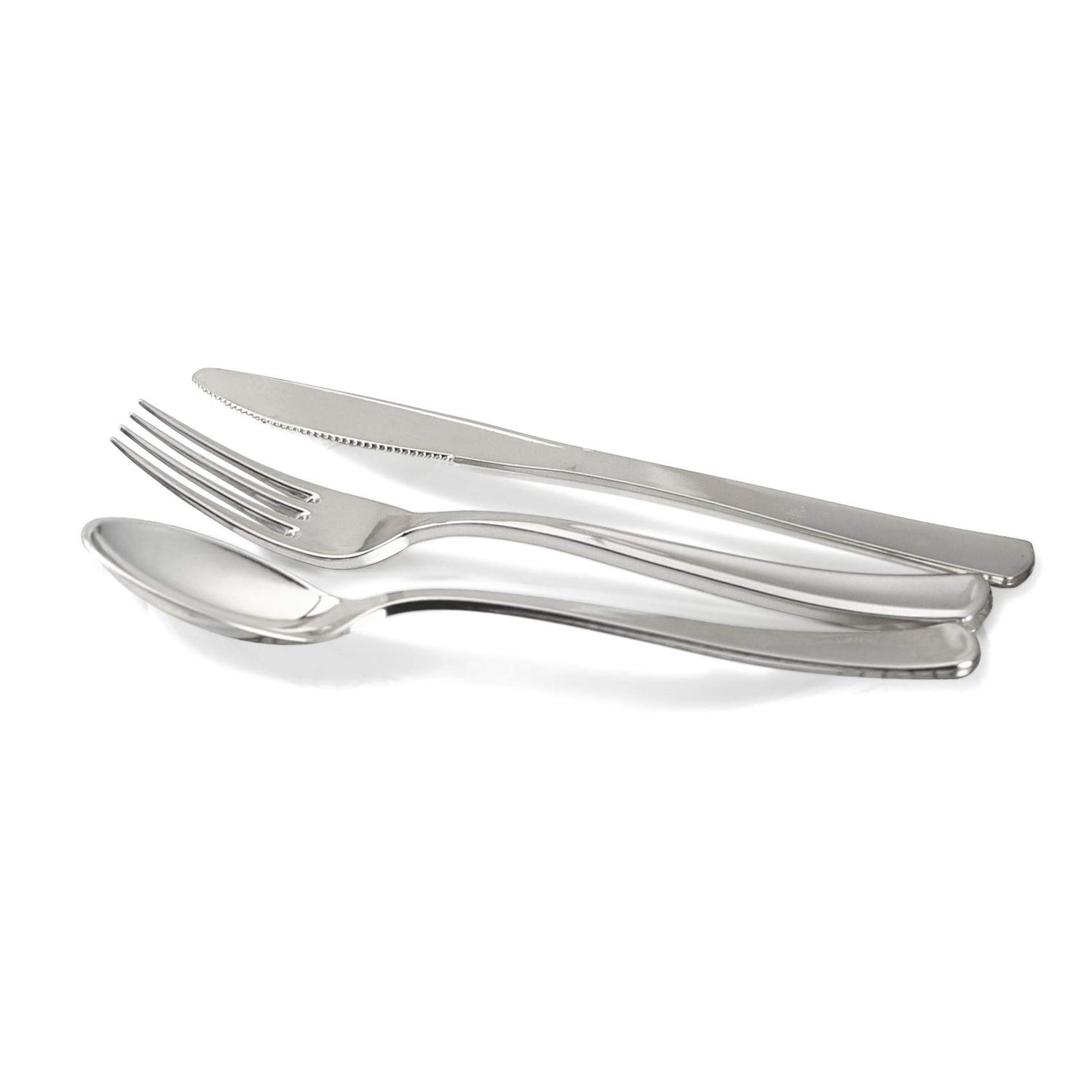 " OCCASIONS " 300 Pcs Set & 60 GuestWedding Disposable Plastic Plate & Silverware Combo Set (Diamond White & Silver plates, Silver Silverware)