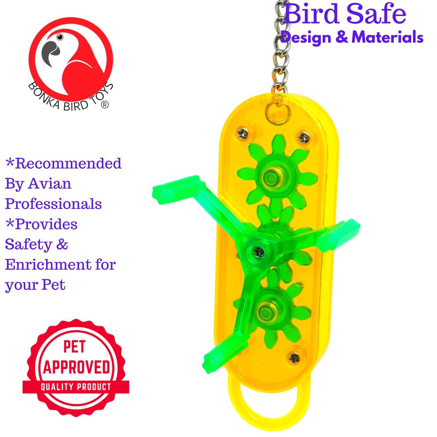 Bonka Bird Toys 0044 - Small Gearhead Mechanical Puzzle Toy (12" x 3") - Bulletproof Fun for Ringnecks, Pionus, Quakers, and Similar Sized Birds