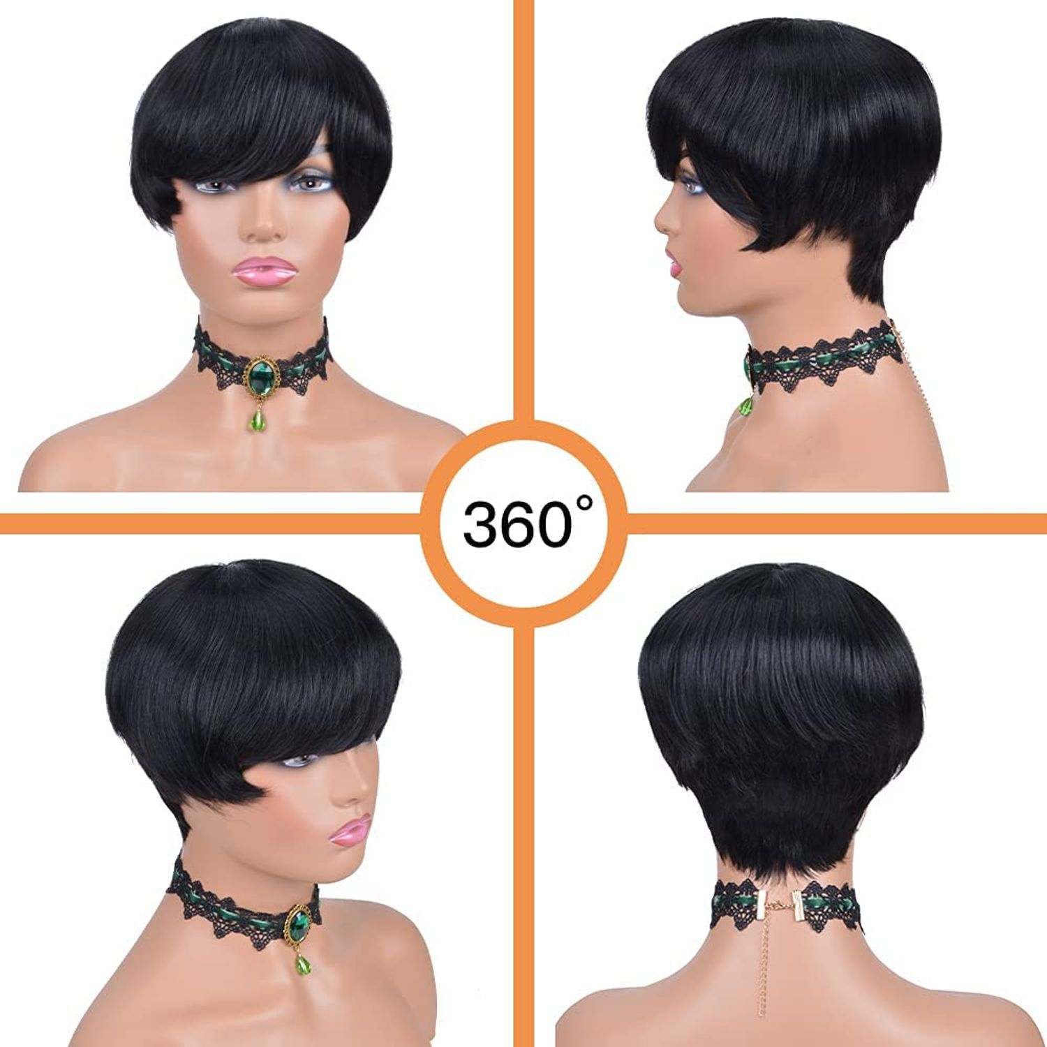 Short Human Hair for Black Women Human Hair Short Pixie Cut Wigs for Black Women Brazilian Virgin Wigs with Bangs 1# Color