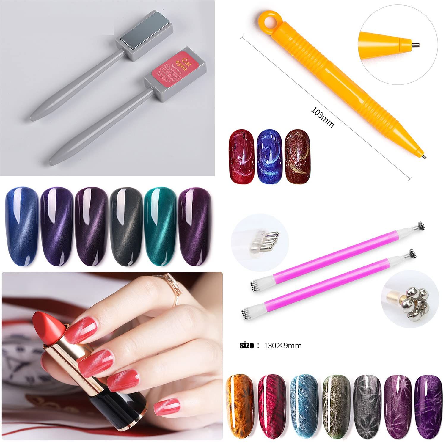 Cat Eye Nail Magnet Pens Double Head 10pcs