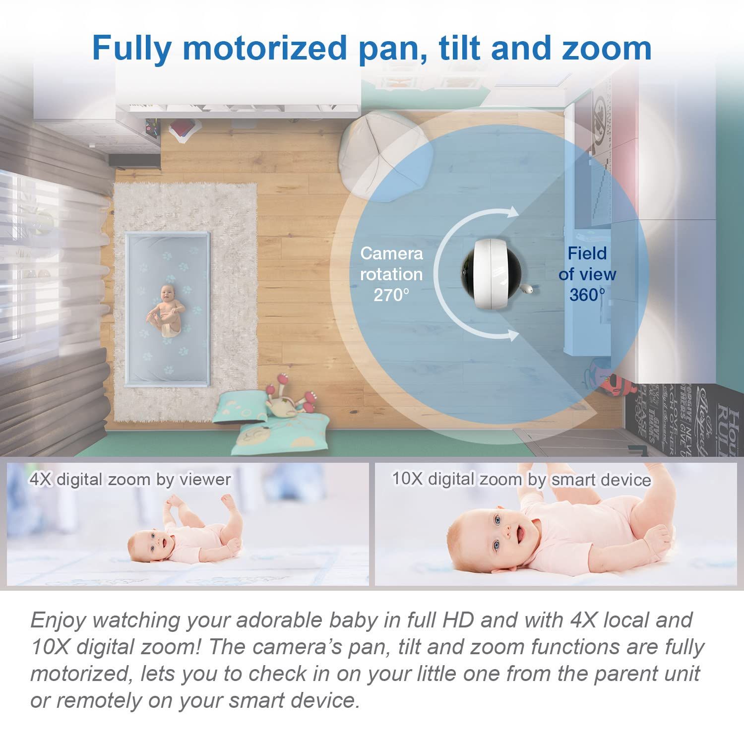 VTech RM7764HD 1080p WiFi Remote Access Baby Monitor, 360° Pan&Tilt, 7” 720p HD Display, HD Night Vision, Soothing Sounds, 2-Way Talk, Temperature Sensor, Motion Detection, iOS & Android