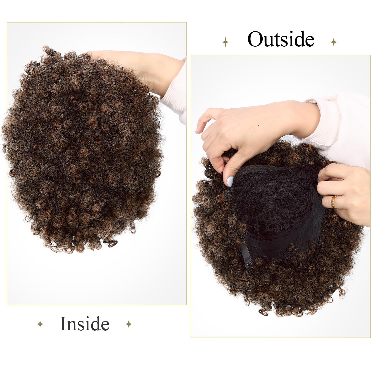 WIGER Afro Kinky Curly Wig Human Hair for Women Short Ombre Brown Afro Wigs CurlyBrazilian Human Hair Machine Made None Lace Pixie Cut Wig (Mixed Brown)