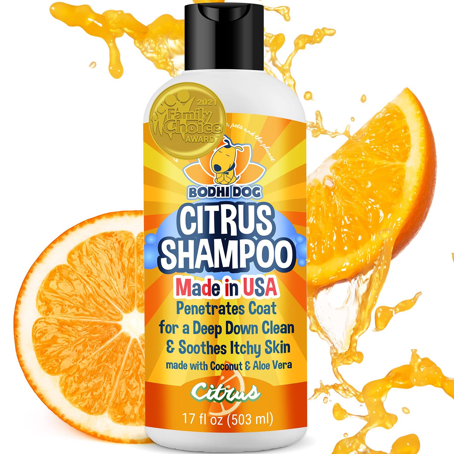 Bodhi Dog New Refreshing Orange Citrus Dog Shampoo | Deep Cleaning Formula with Coconut and Aloe Vera | Natural Soothing & Moisturizing Pet Dog Puppy and Cat Wash (17 Fl Oz)