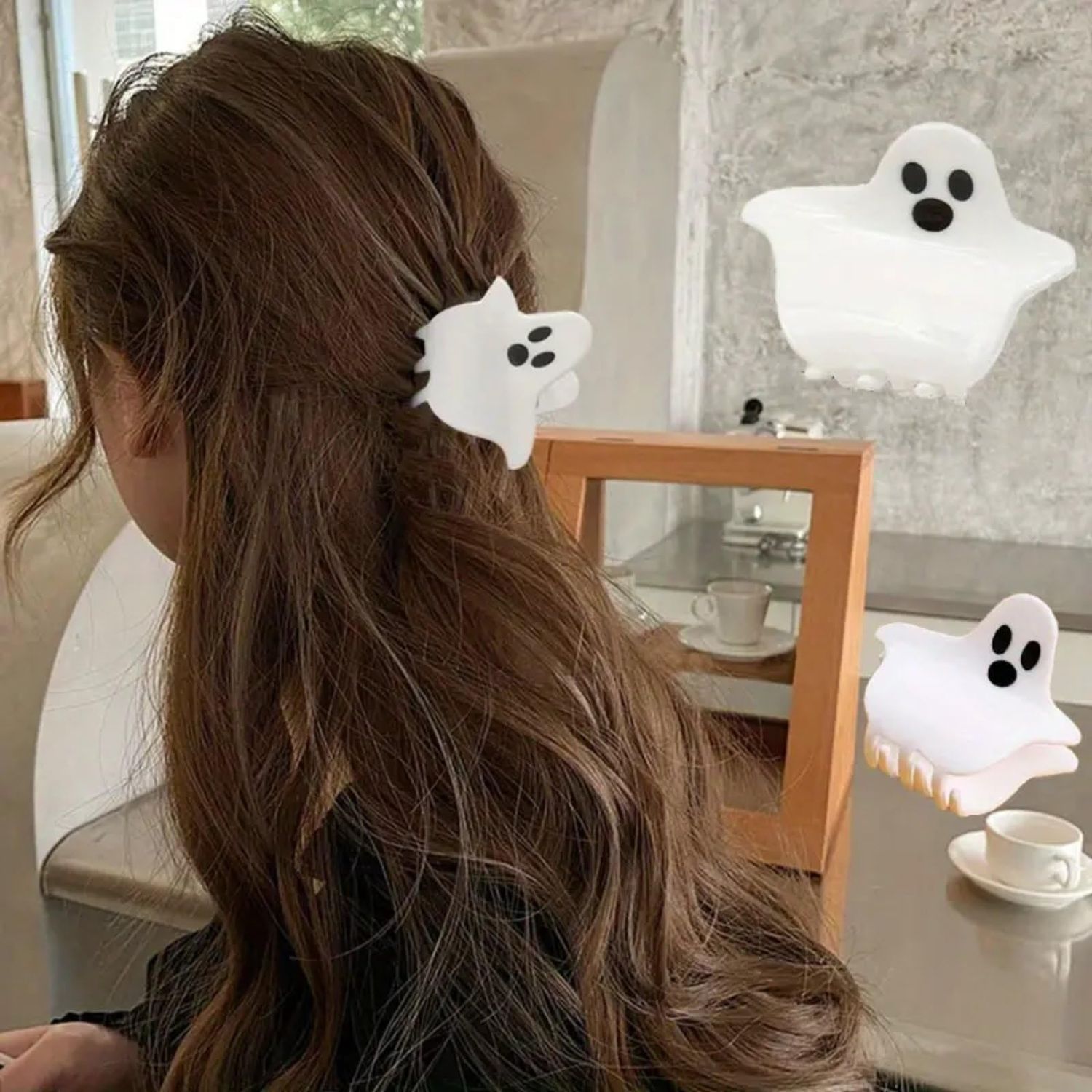 Halloween Hair Clips Cute Ghost Hair Claw Clips Non-Slip White Ghost Hair Jaw Clips Funny Halloween Hair Decoration Accessories for Women Girls Halloween Cosplay Hair Styling, 1PCS