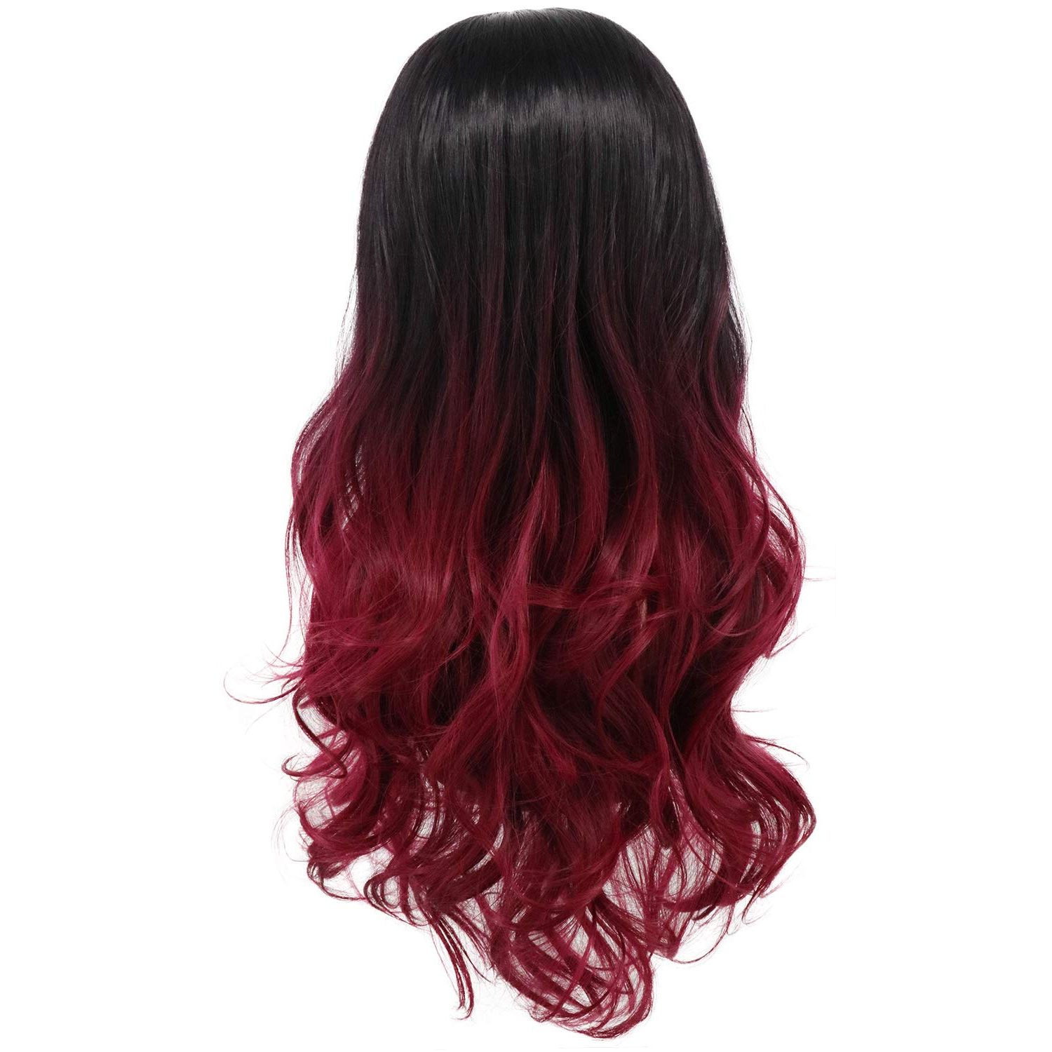 yuehong Long Wavy Two Tone Ombre Black Dark Red Wig Halloween Cosplay Costume Wigs