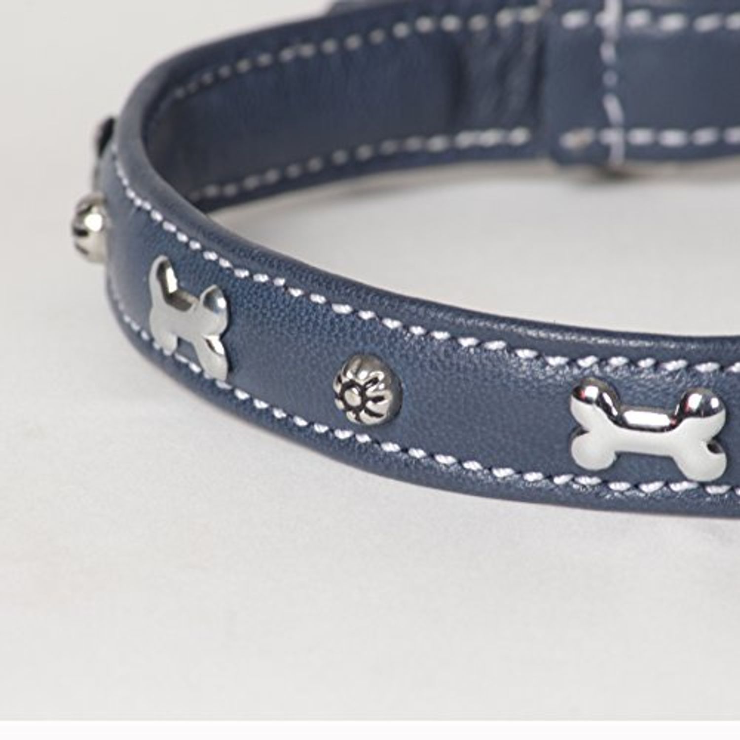 Small Soft Blue Napa Leather Padded Decorated Azzurro Dog Collar - Fits 12" - 14" Neck Size