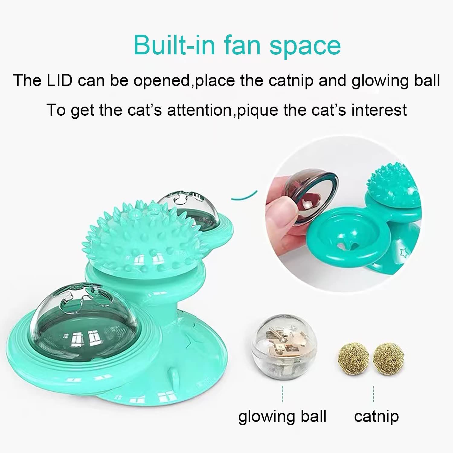 ULVEOL Windmill Cat Toy Turntable Interactive Cat String Toys with Suction Cup - Wall Mount Funny Cats Spinner with Rotatory Toy Ball - Spinning Cat Toy for Indoor - Catnip and Fidget Toys