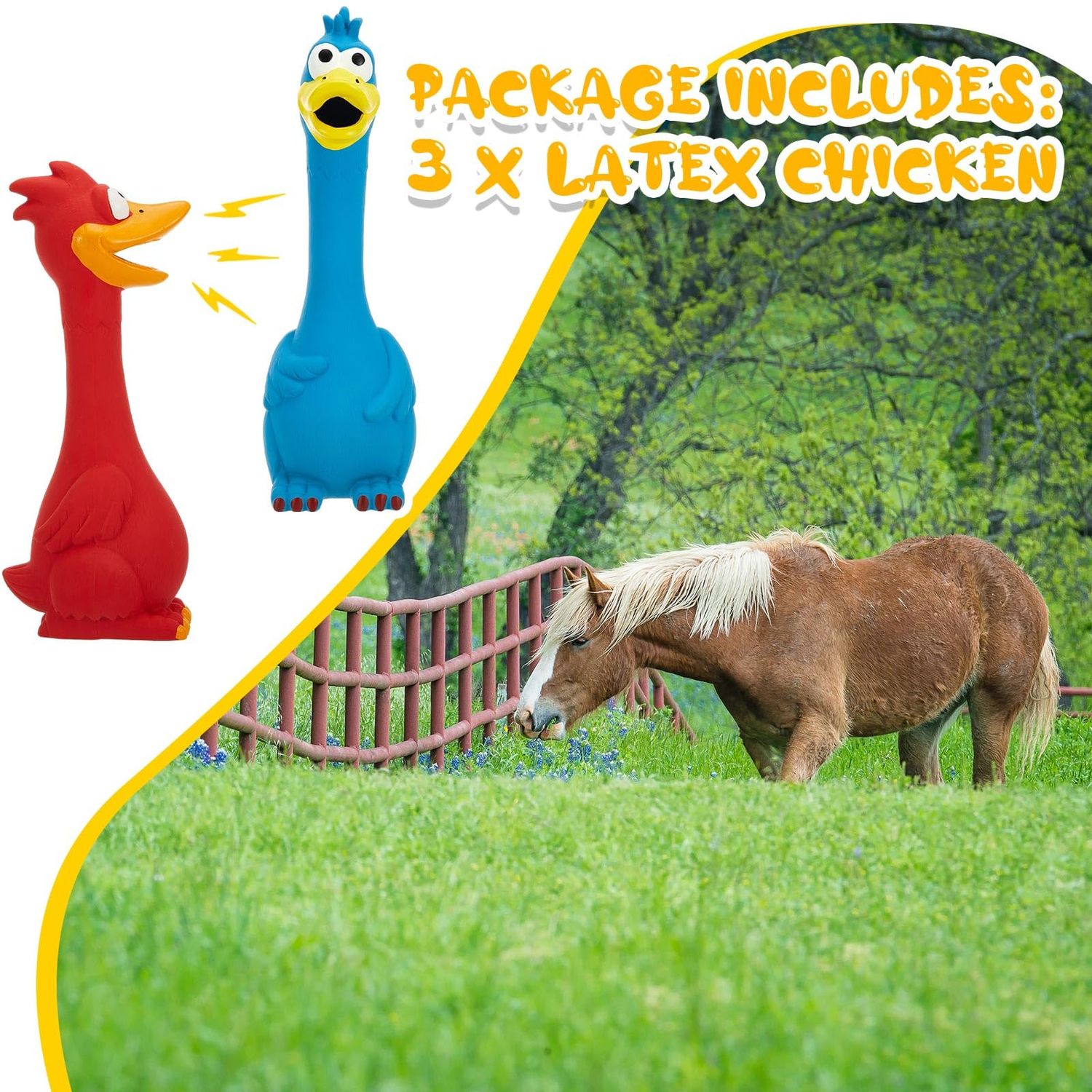 Hungdao 3 Pcs Horse Toys Latex Squeaky Chicken Toy Squeak Turkey Toy for Play Fake Screaming Chicken Toys Chicken Dog Toy for Horses Reduce Separation Anxiety Noise Maker Squeaker Funny Prank