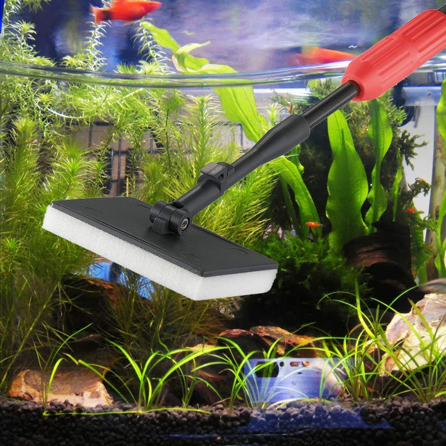 UPETTOOLS Aquarium Clean Tool 6 in 1 Fish Tank Cleaning Kit Algae Scraper Scrubber Pad Adjustable Long Handle Fish Tank Brush Cleaner Set