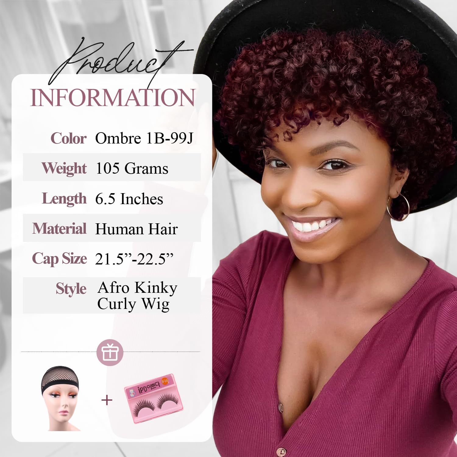 WIGER Short Afro Curly Wigs Human Hair for Black Women Afro Kinky Curly Wigs 99J Short Curly Afro Wigs None Lace for African American Lady for Daily