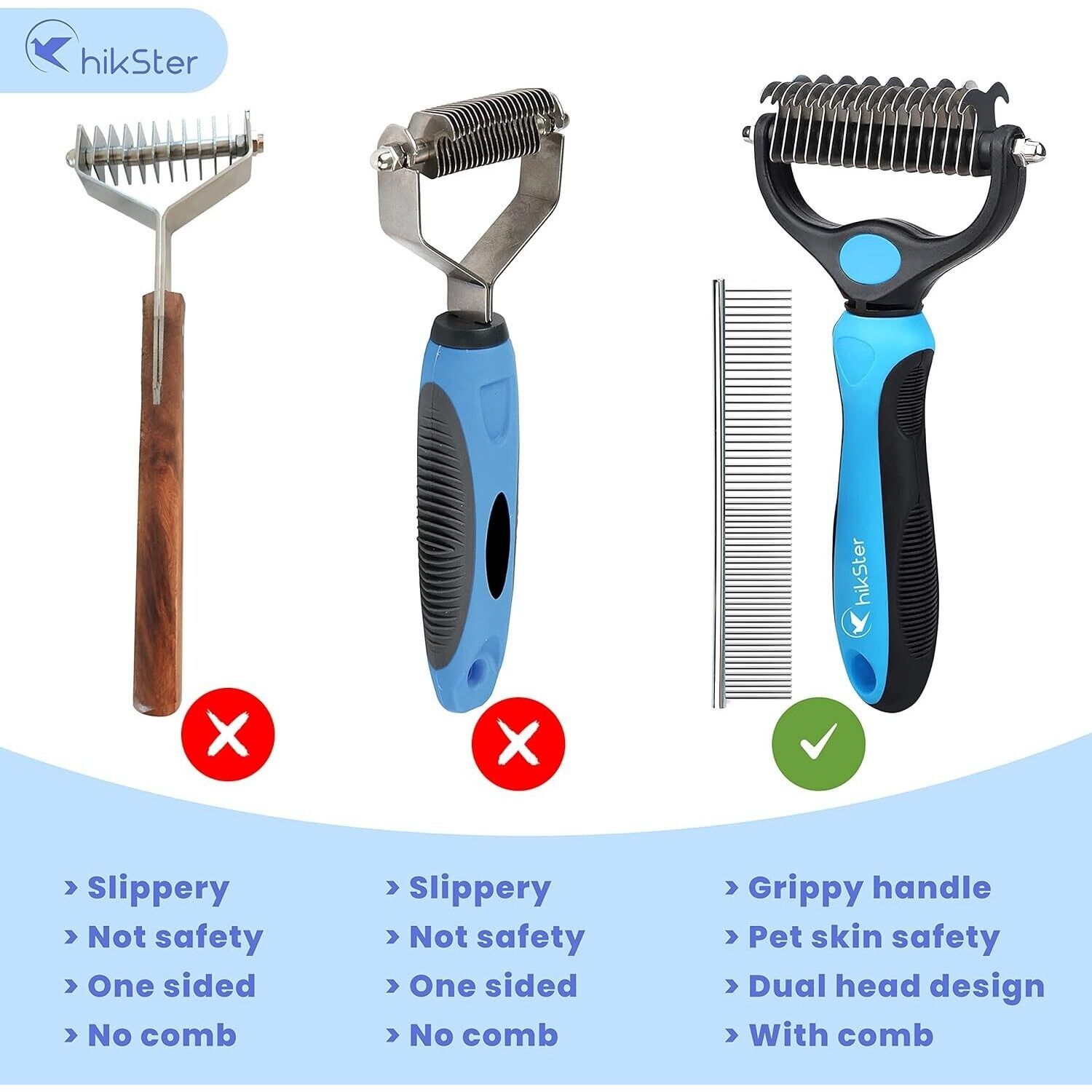 Undercoat Rake for Dogs Double Coat with Pet Comb, Pet Grooming Brush