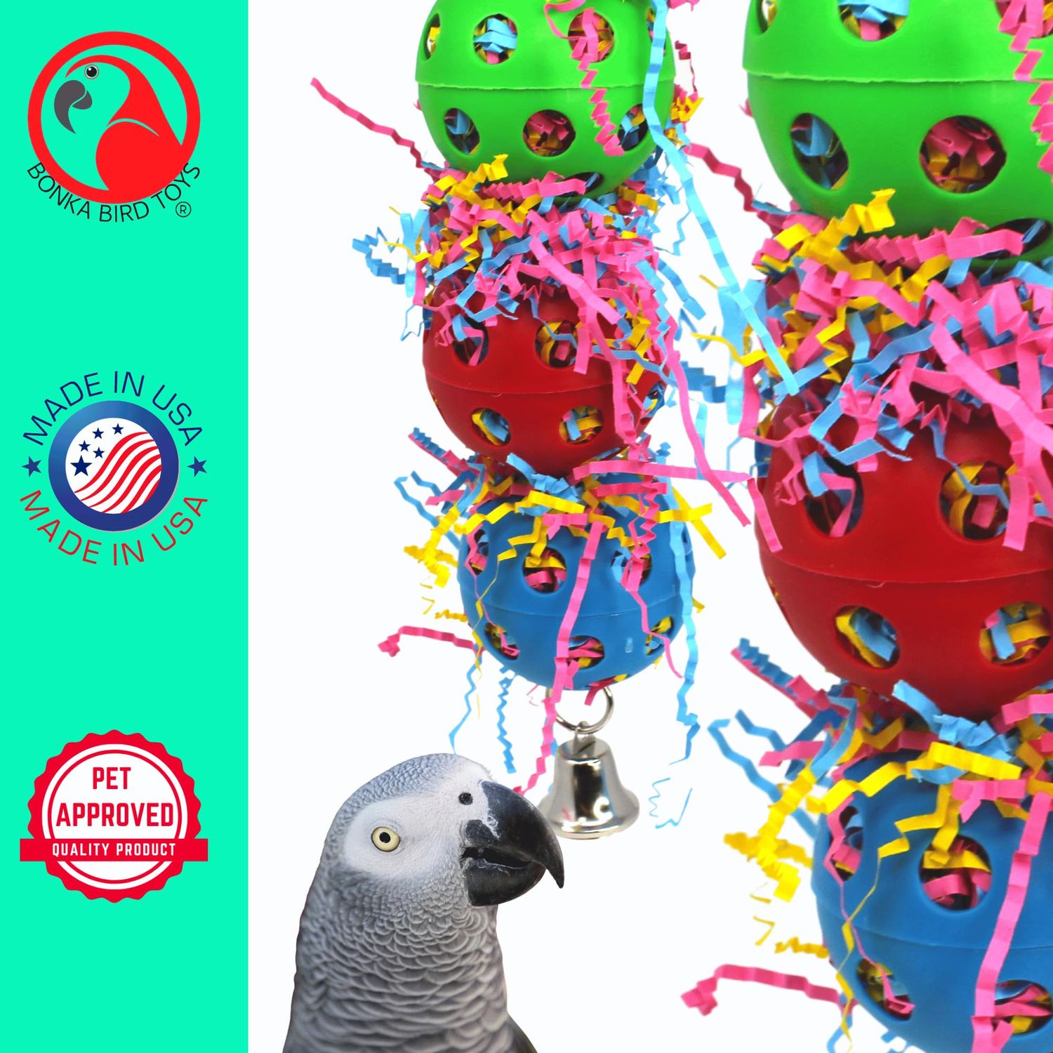 Bonka Bird Toys 1088 Stuff Balls Medium Foraging Fiesta Parrot Cage Toy, Conures, Ringneck, Quakers, and Similar Breed Sizes