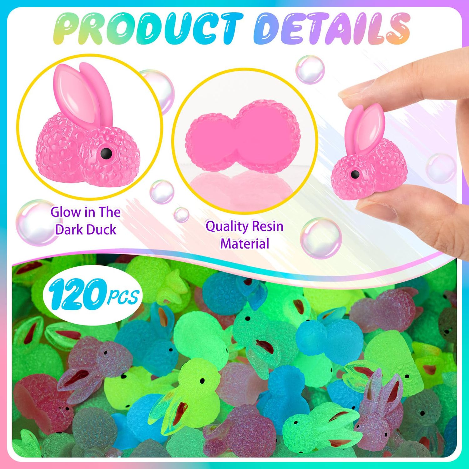 HFAYDZSW 120Pcs Luminous Mini Resin Bunny, Miniature Bunny Figurines, Glow in The Dark Tiny Rabbit Ornament for Garden Landscape Aquarium Dollhouse Birthday Party Room Crafts Decor