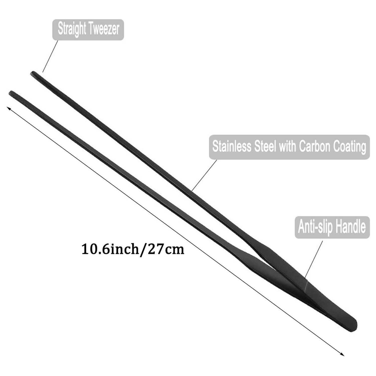 FRUTA Aquarium Tweezers Stainless Steel Straight and Curved Tweezer with Carbonation Protection Coating Against Rust Extra Long Reptiles Feeding Tongs Tools for Aquatic Tank Plants, 10.6 inch, Black