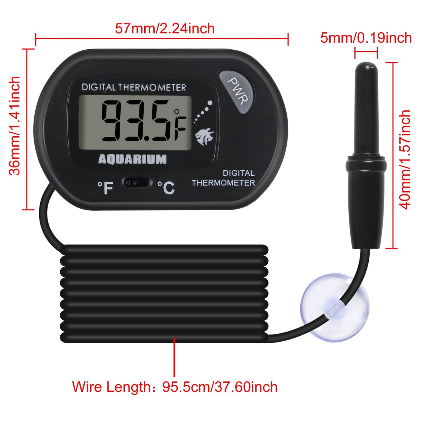 2Pack Digital Aquarium Thermometer Fish Tank Thermometer, Water Thermometer with Large LCD Display, Reptile Thermometer for Vehicle Reptile Terrarium Fish Tank Refrigerator.
