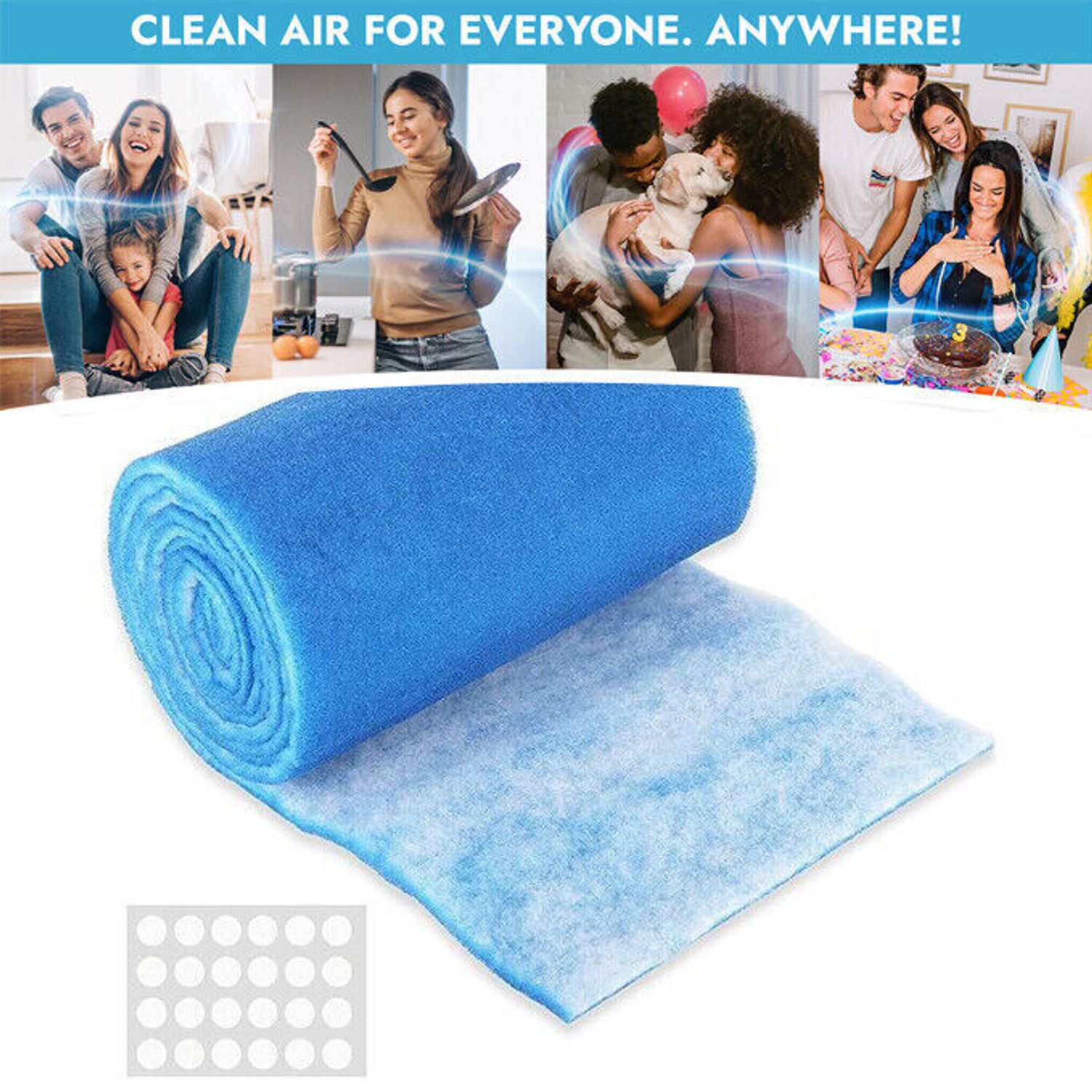 12" Blue White Bonded Aquarium Media Pad 140" x 12"  Fiber Floss Filter Material
