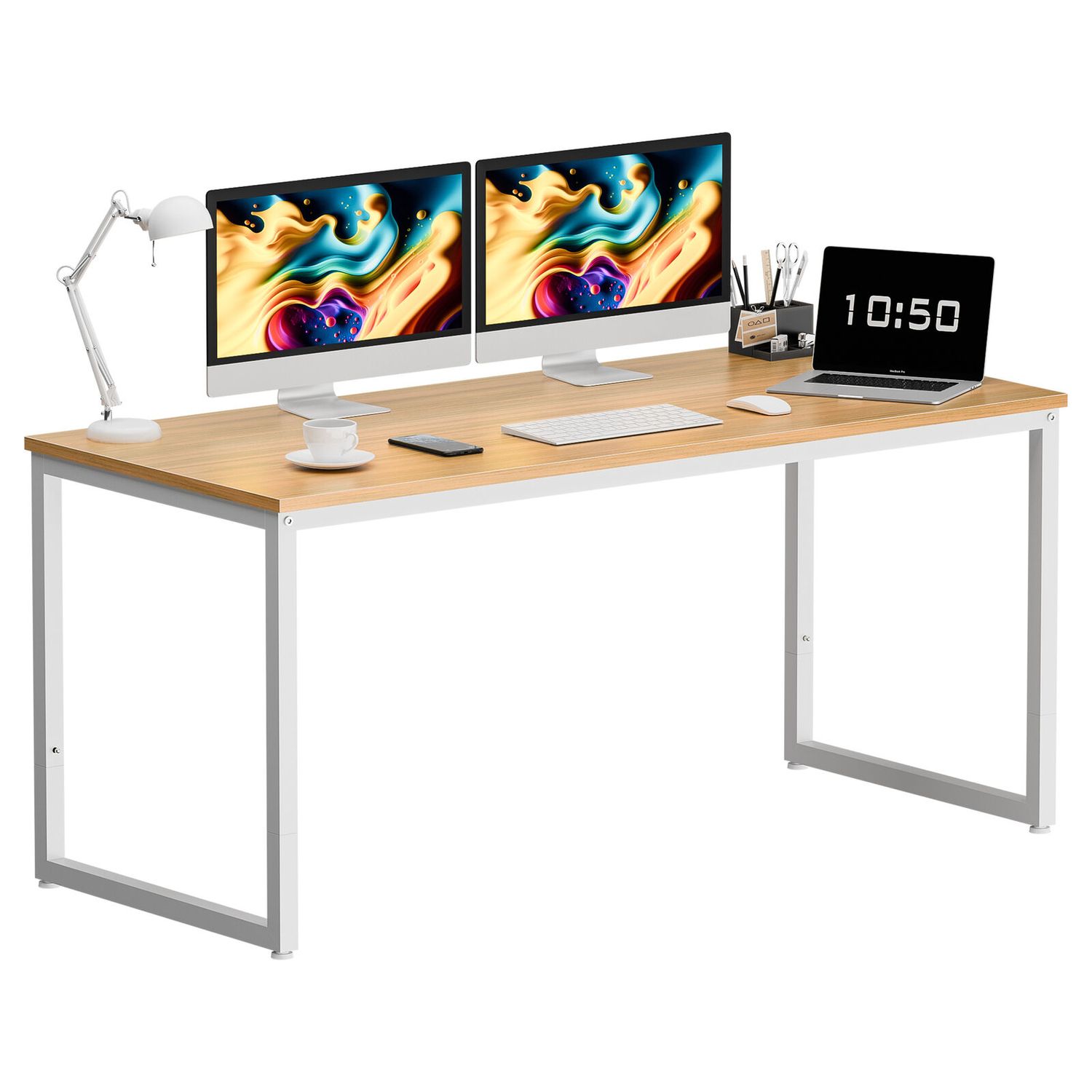 55" Modern Computer Desk Study Workstation Home Office Desk for Bedroom Natural