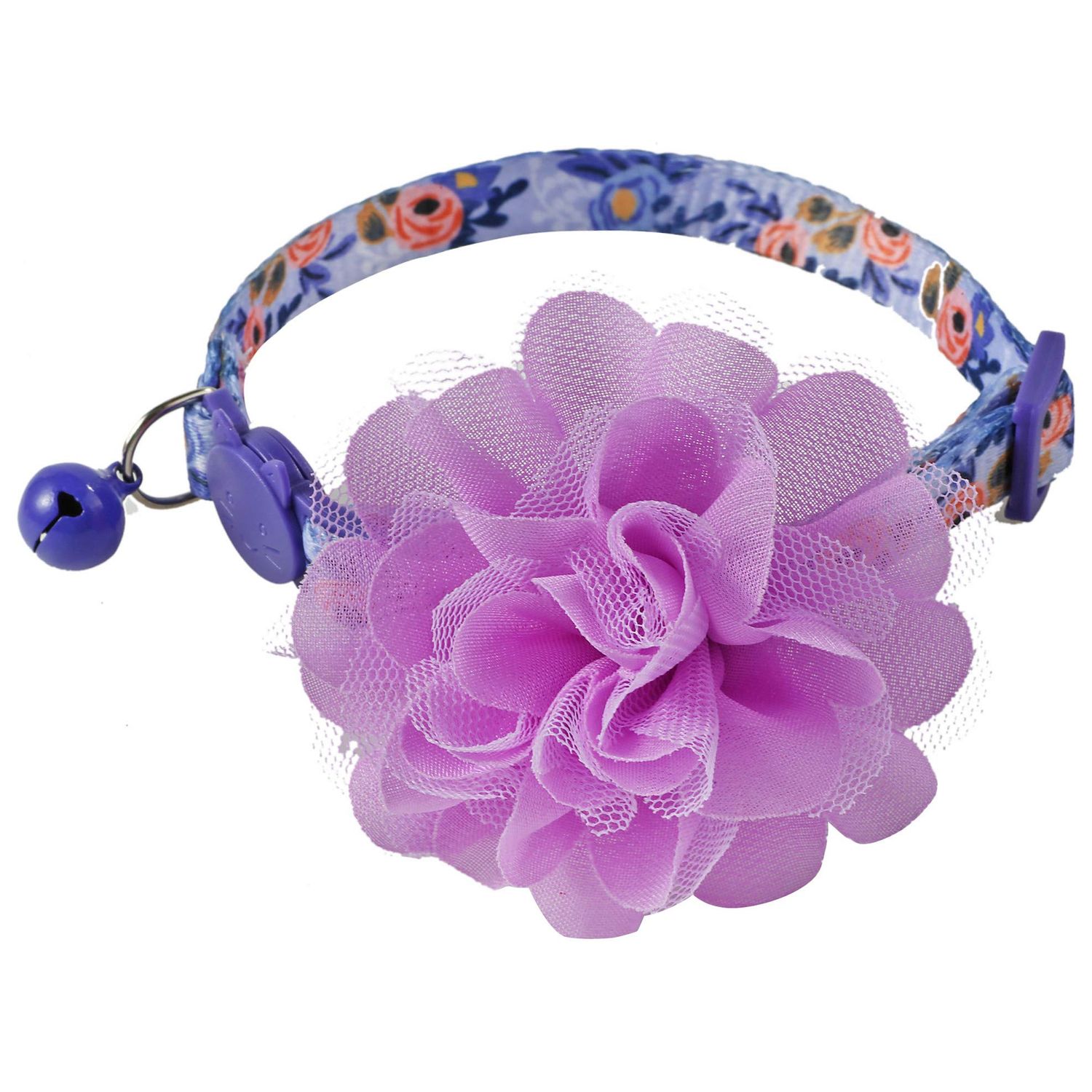 BoomBone Floral Cat Collar with Removable Purple Flower Charm,Breakaway Small Dog Collar with Bell
