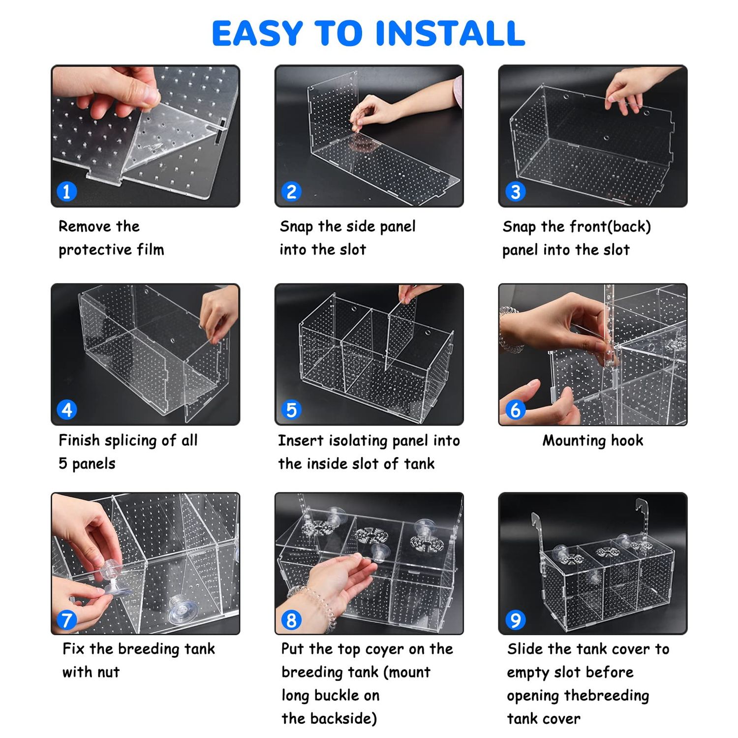 Large Fish Breeding Box 11.5" x 6" x 6", Acrylic Aquarium Isolation Box Fish Breeder Box for Fish Tank, Hatching Incubator Box with Suction Cups for Newborn Baby Fry Shrimp Betta Guppy Clownfish