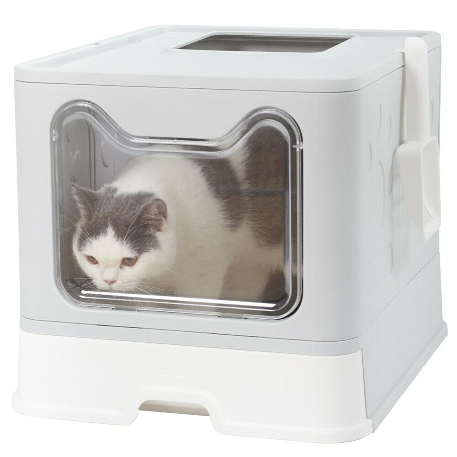 Large Pet Cat Litter Box Hooded Fully Enclosed Drawer Tray with Cat Litter Scoop
