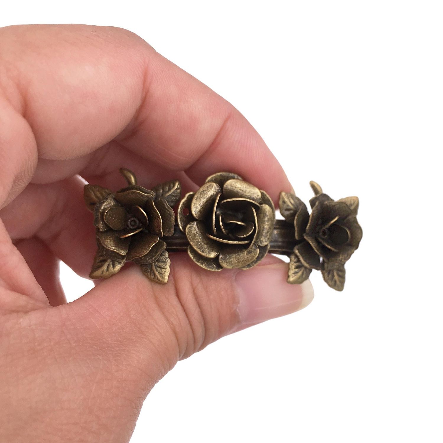 2PCS Retro Vintage Metal French Barrette Clip Hair Clasp Roses Bronze Accessories
