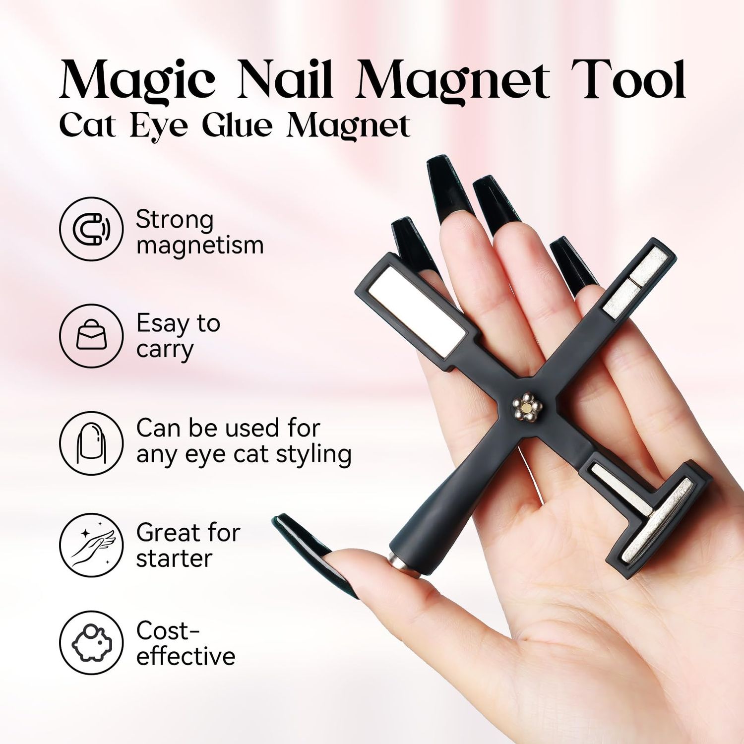 MIZHSE Nail Magnet Tool: 5 in 1 Magnetic for Cat Eye Nails, Multi-Function Magnet Stick 3D Magnetic Cat Eye Gel Polish, Nail Art Cat Eye Magnet Stick Nail Design Tools for Nail Salon Studio Home DIY