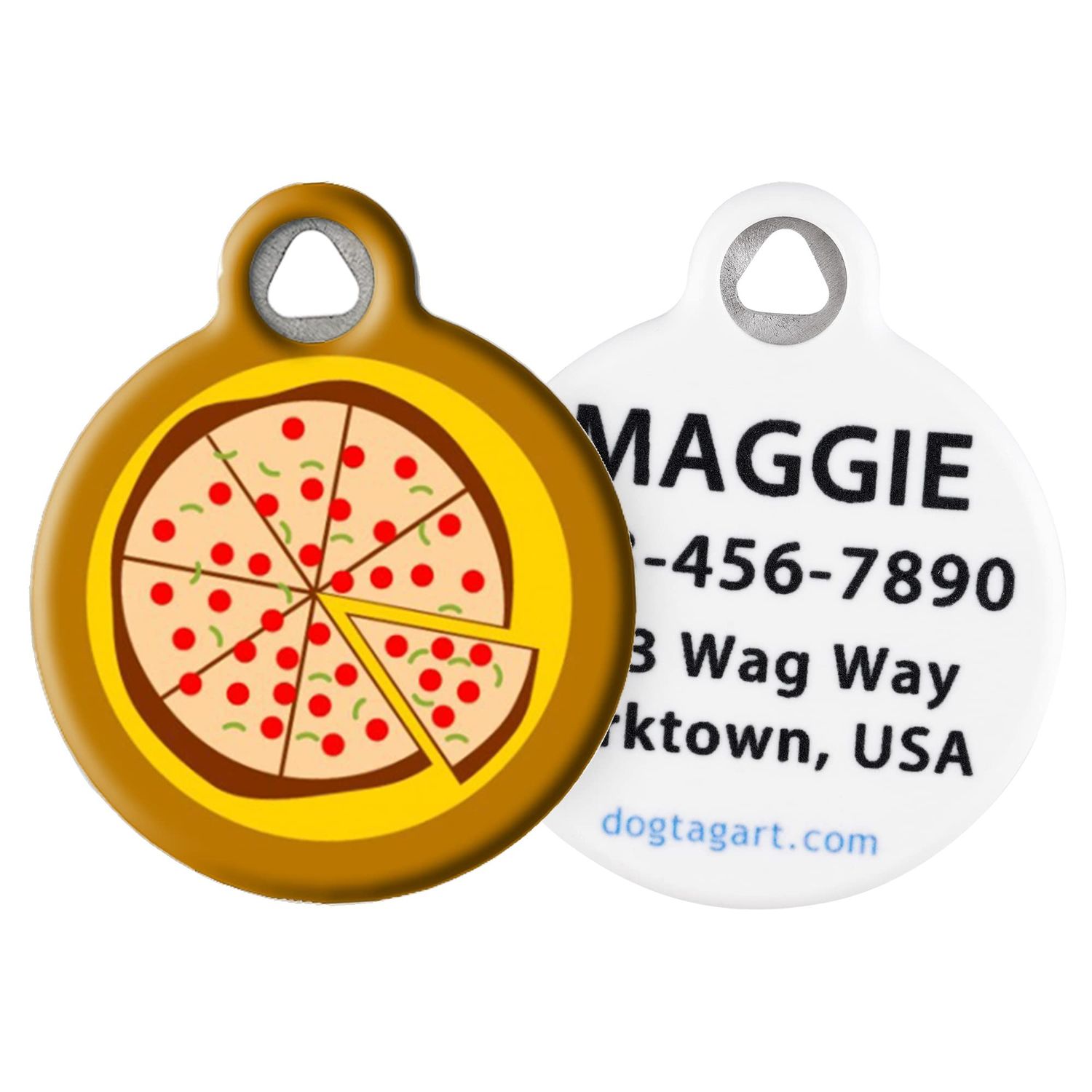 Dog Tag Art Pizza Pet ID Tag for Dogs and Cats, Silent Polymer Coated Stainless Steel Dog Tag with Customized Identification Information - Large 1.25" Diameter