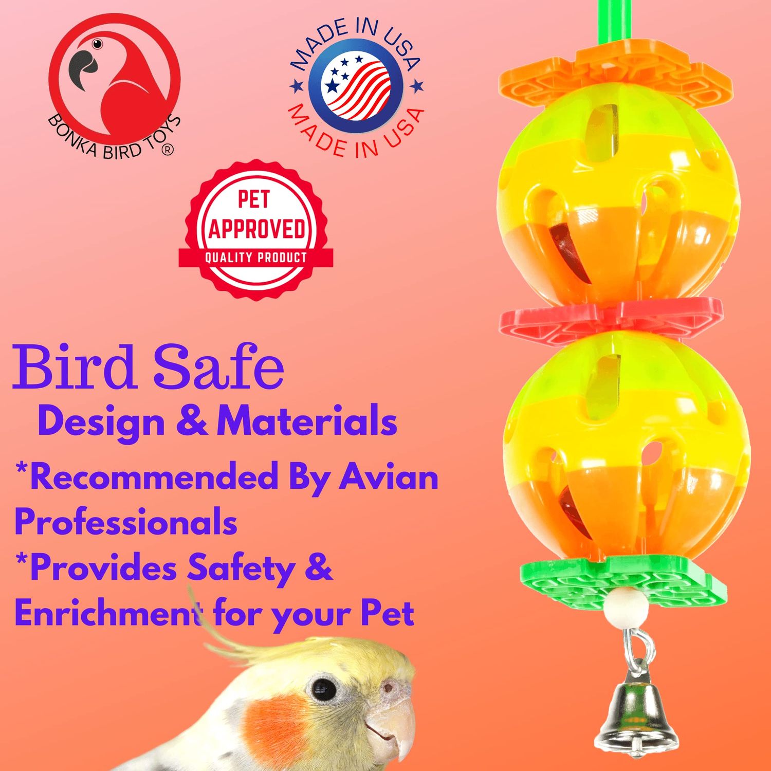 Bonka Bird Toys 1570 Twin Ball Bird Toy Parrot cage Toys Cages Cockatiels Conures African Greys
