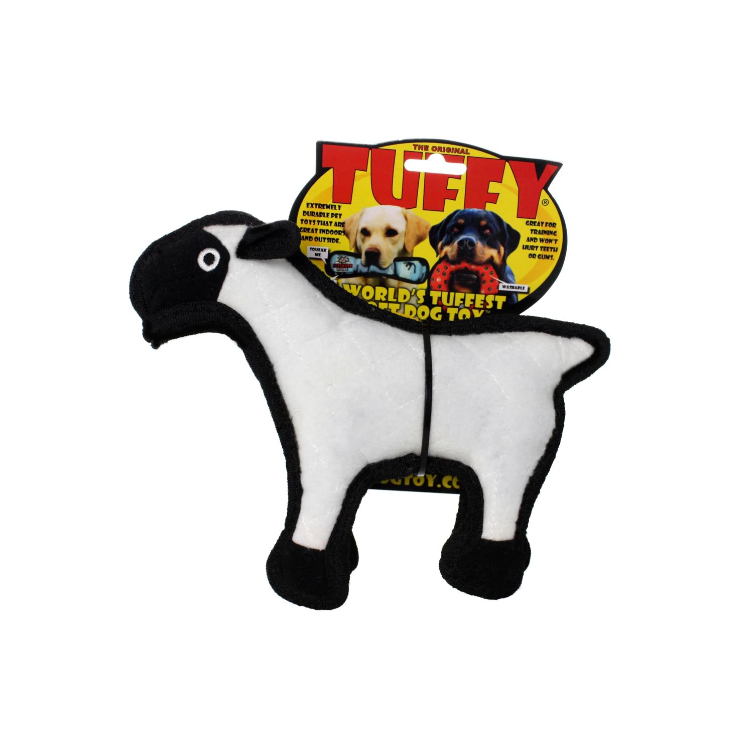 TUFFY - World's Tuffest Soft Dog Toy - Barnyard Sheep -Squeakers - Multiple Layers. Made Durable, Strong & Tough. Interactive Play (Tug, Toss & Fetch). Machine Washable & Floats. (Junior)