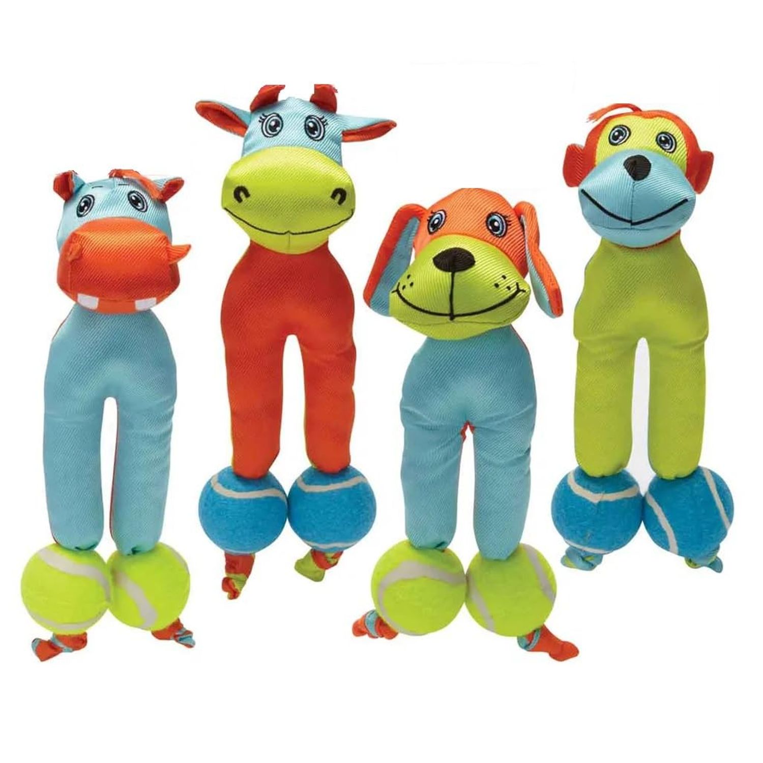 MPP Dog Toy Indoor Outdoor Play Bright Double Tennis Ball Cuddle Chew Tug Toss Fetch (Blue Dog)