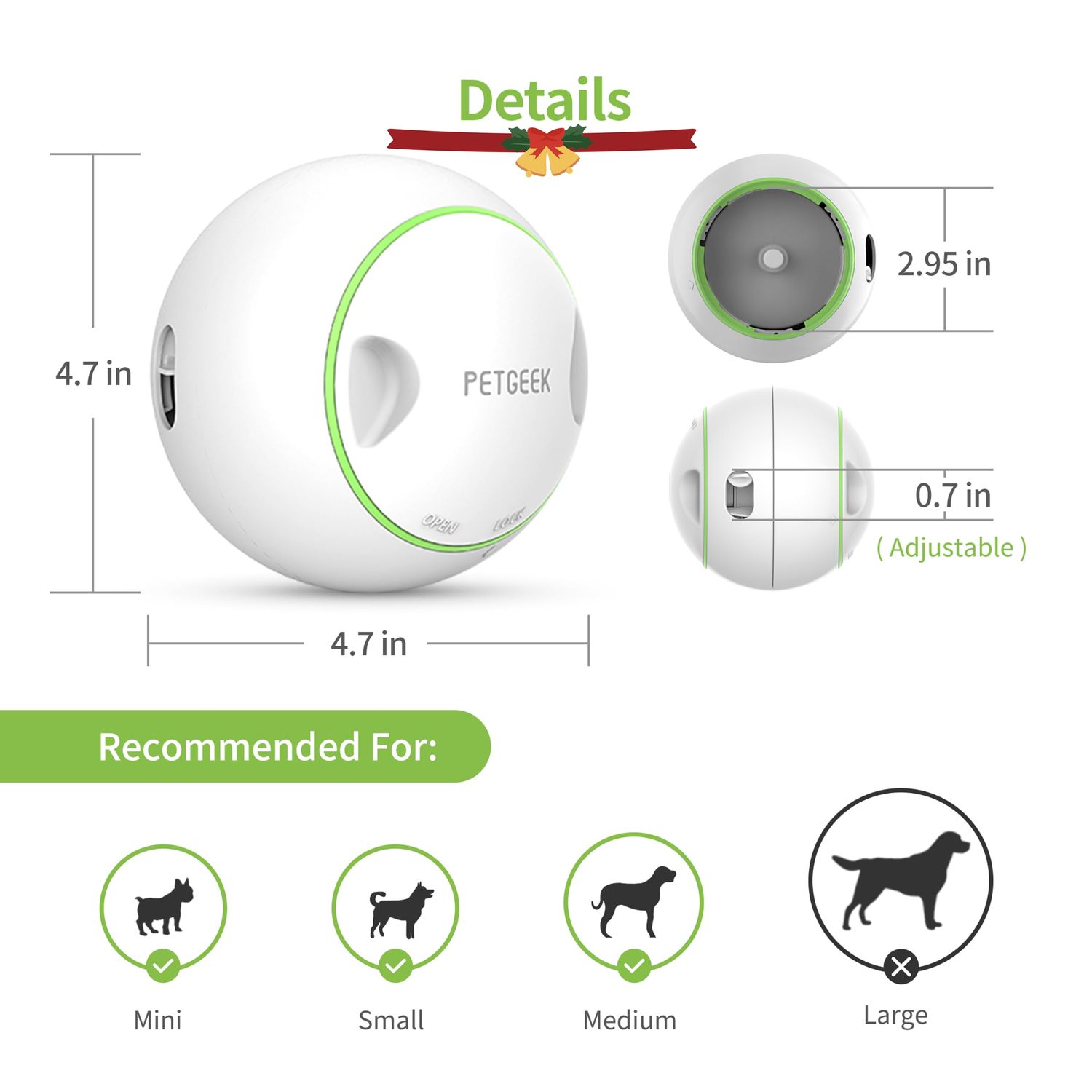 PETGEEK Automatic Treat Dispensing Dog Toys, Interactive Chase Dog Toys, Adjustable Dog Treat Puzzle Ball, Dog Enrichment Toys for Small and Medium Dogs