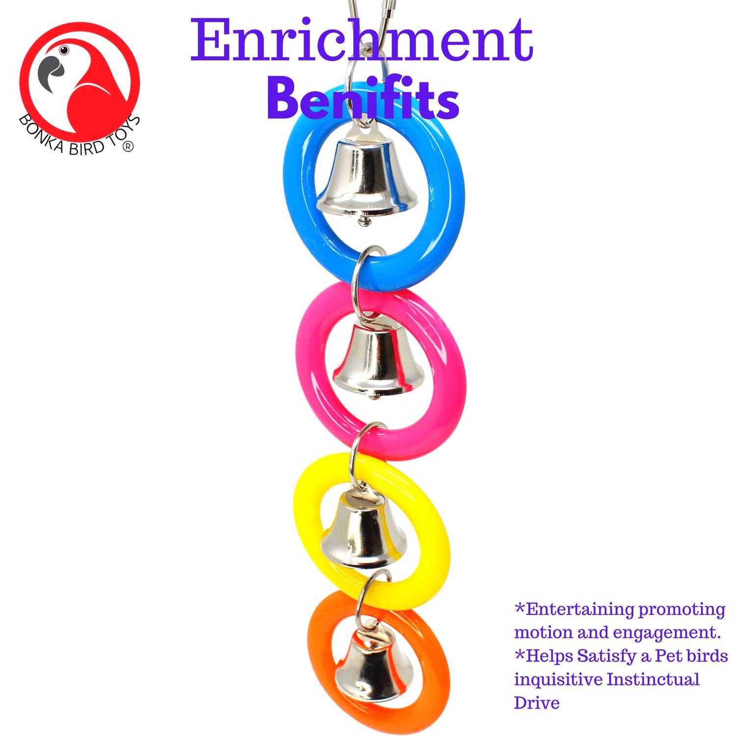Bonka Bird Toys 945 4 Ring A Ding Bird Toy African Grey Budgie Parakeet Cockatiel Lovebird Cage Parrot Toys