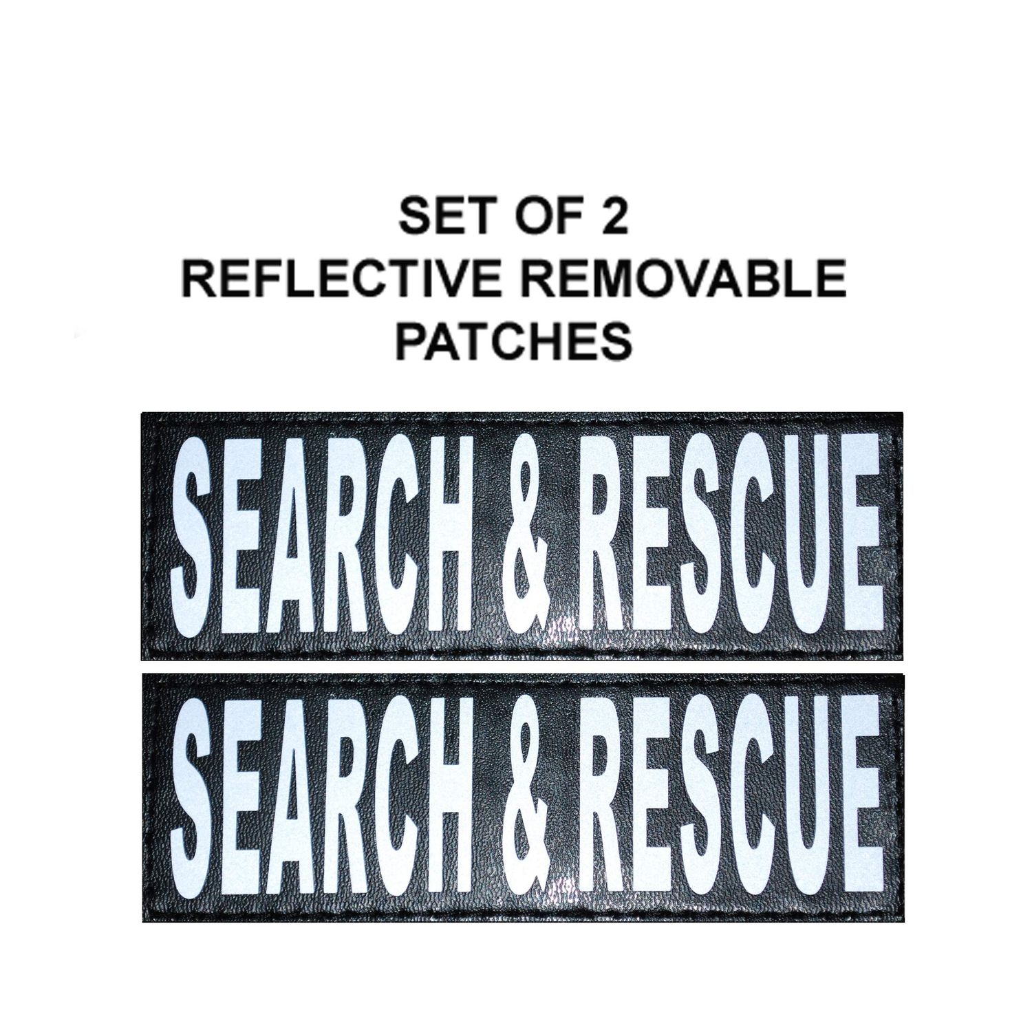 Set of 2 Reflective "SEARCH & RESCUE" Patches for Service dog harnesses & vests. (Medium 4" X 1.5")