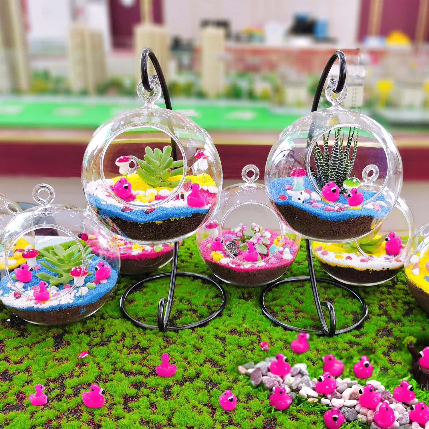 Mini Resin Flamingo Ducks,100 Pcs Flamingo Tiny Ducks, Pink Flamingo Figurine Tiny Resin Animals Toy for Cake Topper Garden Dollhouse Garden DIY Crafts Party Aquarium Decor