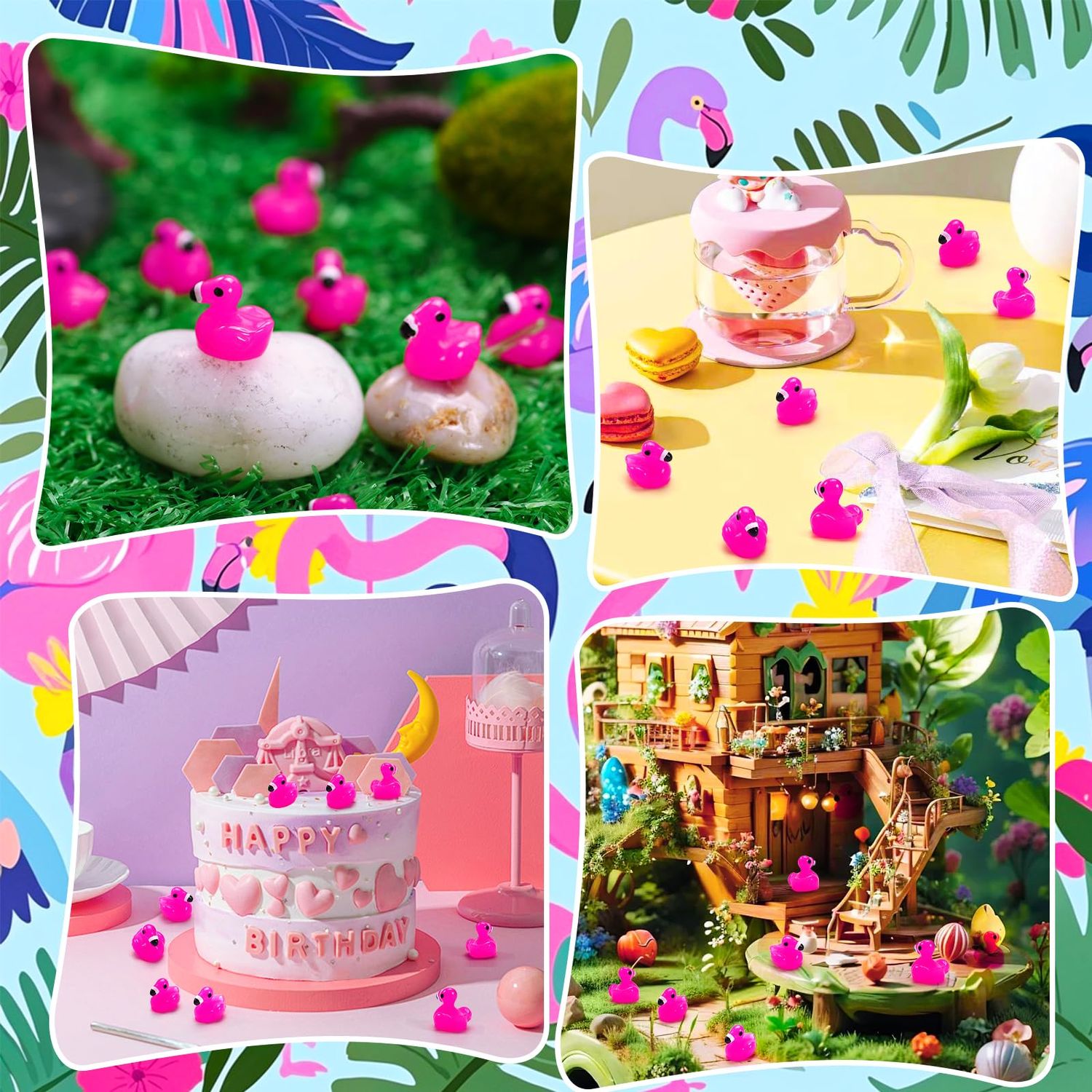 Mini Resin Flamingo Ducks,100 Pcs Flamingo Tiny Ducks, Pink Flamingo Figurine Tiny Resin Animals Toy for Cake Topper Garden Dollhouse Garden DIY Crafts Party Aquarium Decor