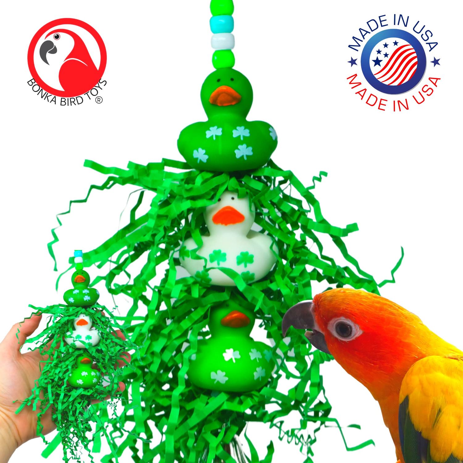Bonka Bird Toys 2422 Lucky Ducky Medium Parrot Chew Preen Cage Toy, Cockatiel, Parakeet, Conure, and Similar Breed Sizes