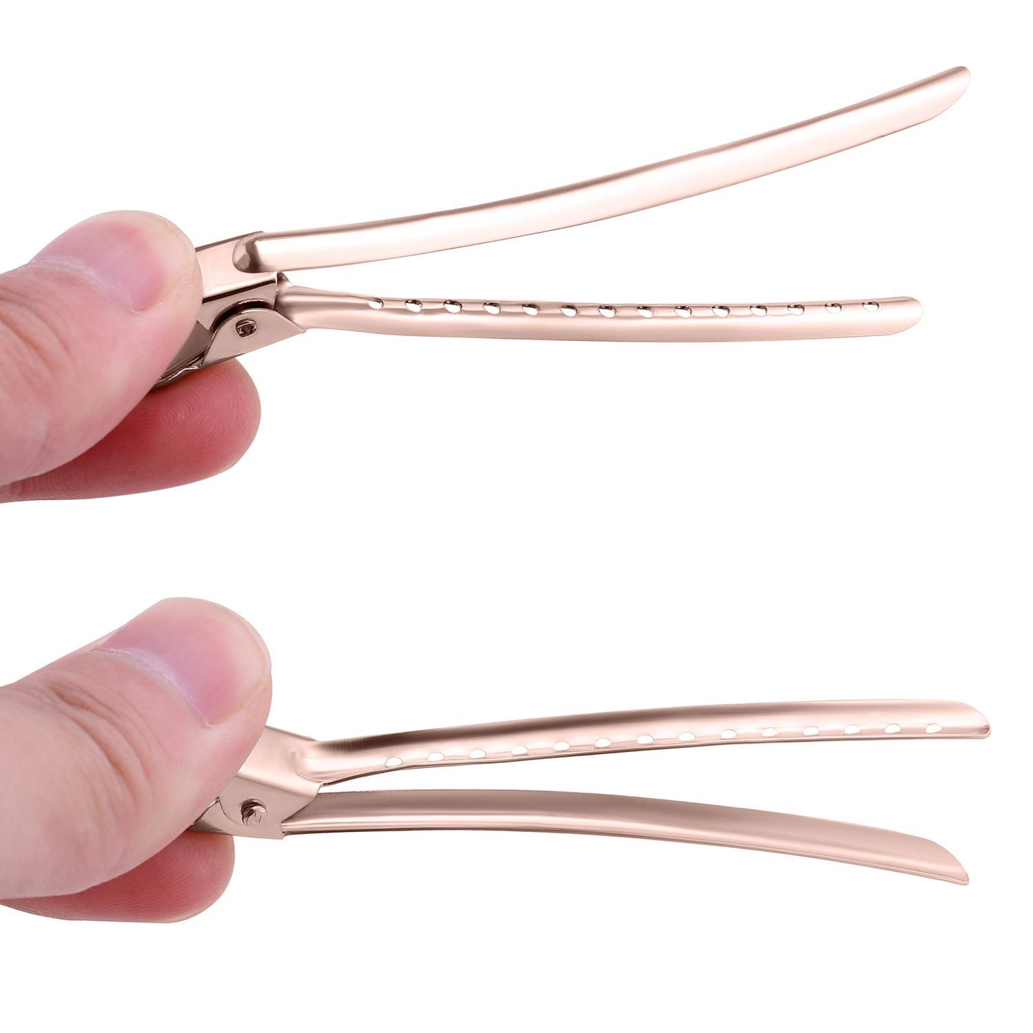 Elcoho 24 Pieces Alligator Hair Clips Duck Bill Hair Clips Rustproof Metal Hair Clips with Holes for Curl Styling Sectioning Clips, Rose Gold