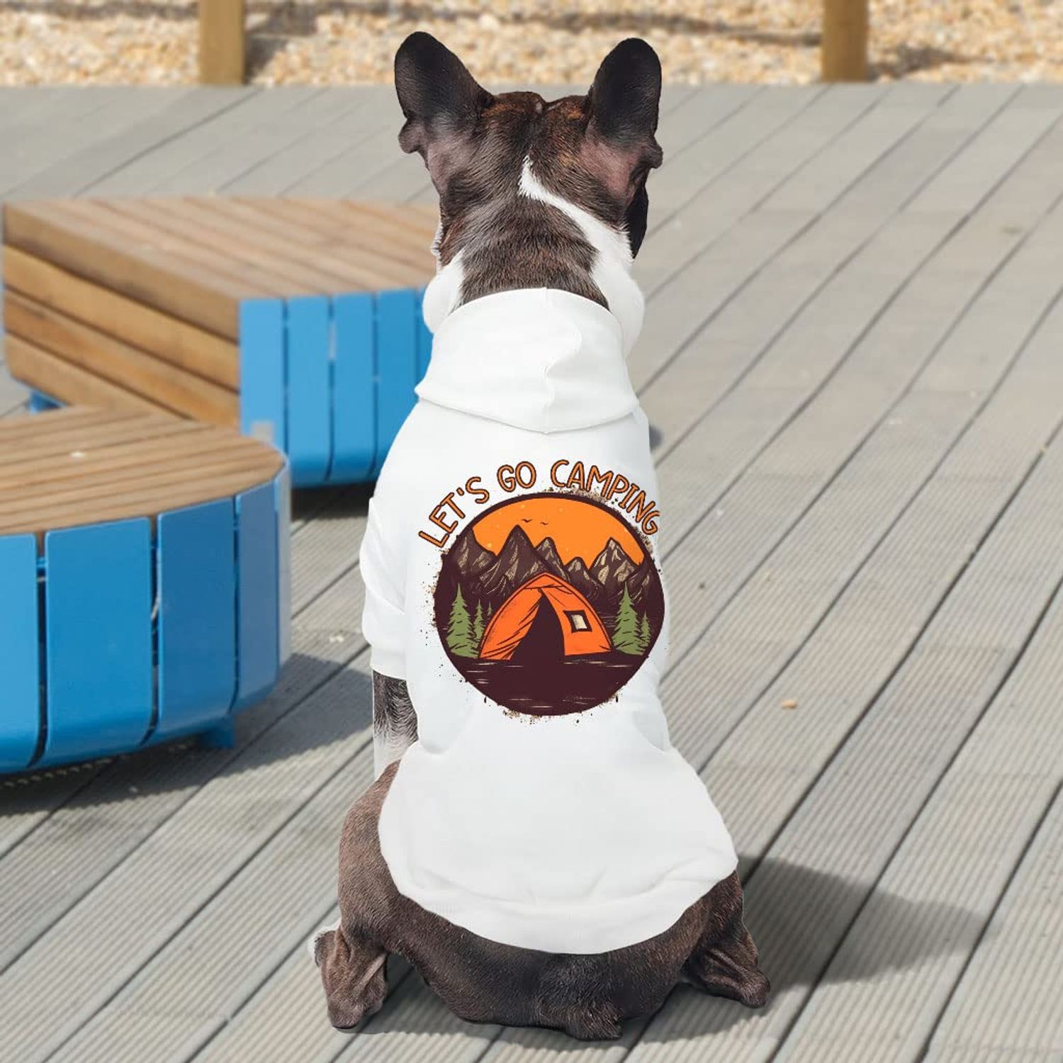 Let's Go Camping Dog Hoodie - Tent Dog Coat - Camping Dog Clothing - Gray, 2XL