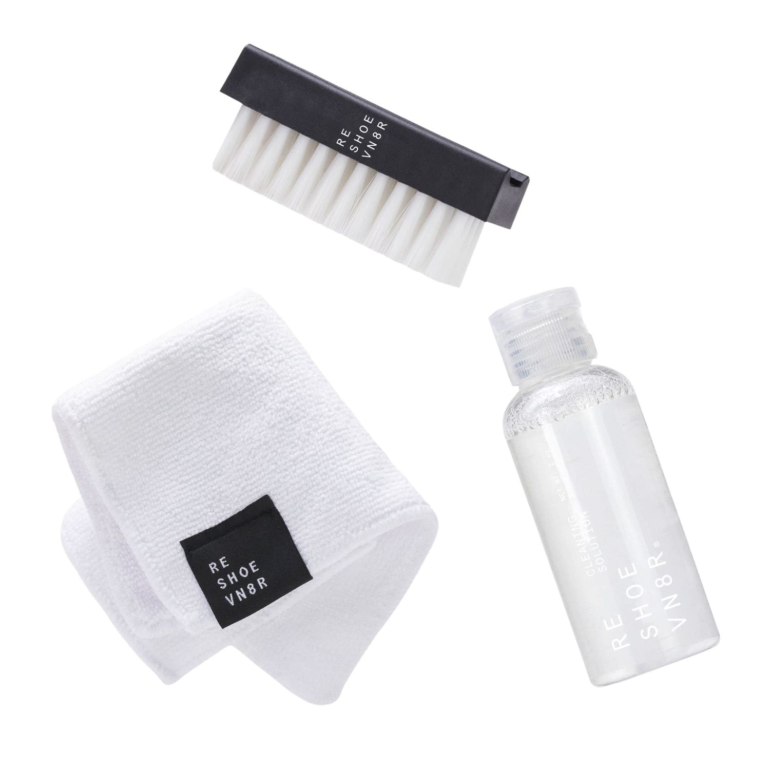 Reshoevn8r Shoe Cleaner Sneakers Kit, Starter Kit - Sneaker Cleaner for Canvas, Mesh, Knit, Leather, Nubuck, Plastic, & Rubber Shoes - 2oz Cleaning Solution, 1 Medium Bristle Brush, & Microfiber Towel