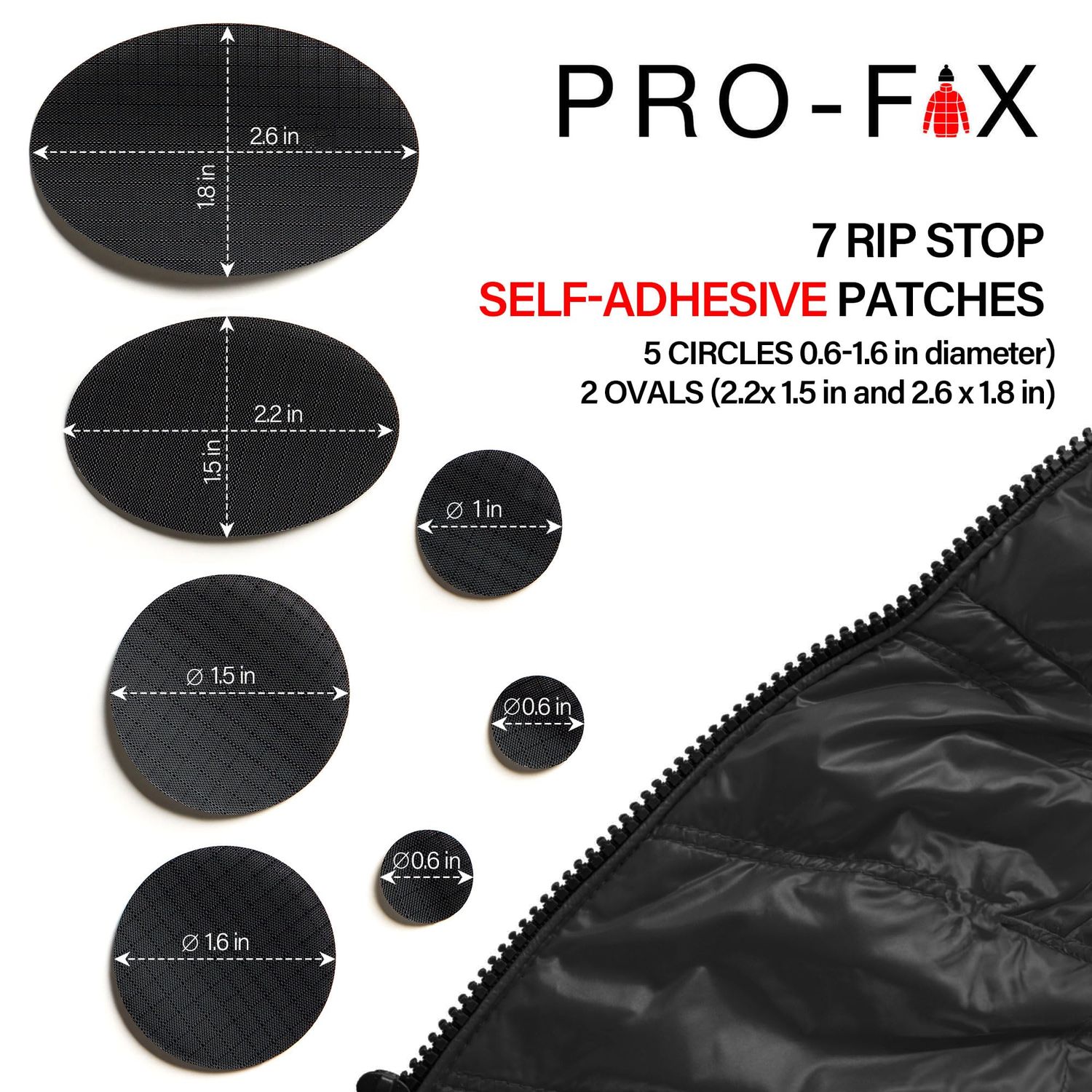Pro-Fix Down Jacket Repair Patches - Easy to Use, Pre-Cut, Self-Adhesive, Waterproof, Tear-Resistant Rip-Stop Nylon Fabric for Jackets & Clothing - Dark Blue