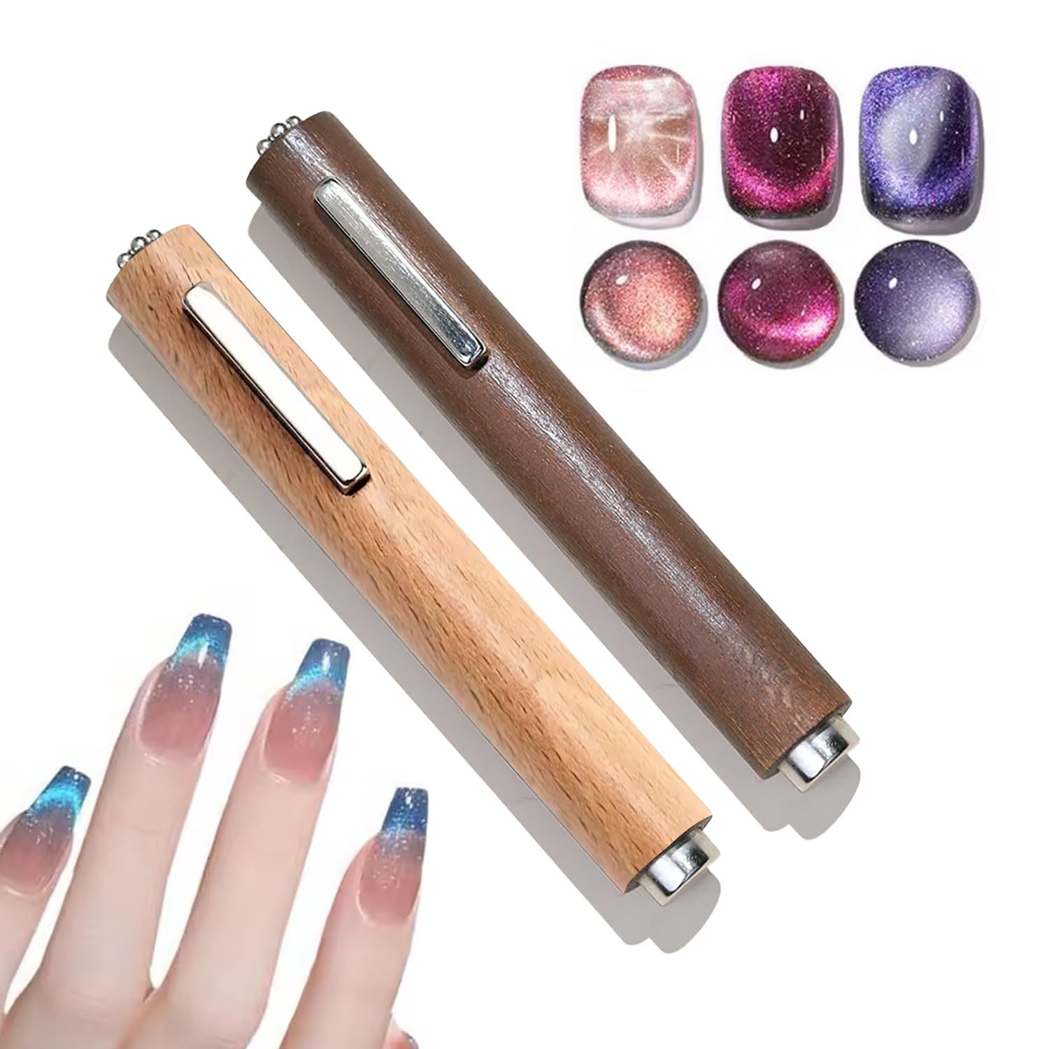 XEAOHESY 2 Pieces Cat Eye Magnet for Nails 3-in-1 Nail Art Magnet Tool for Cat Eye Gel Nail Polish