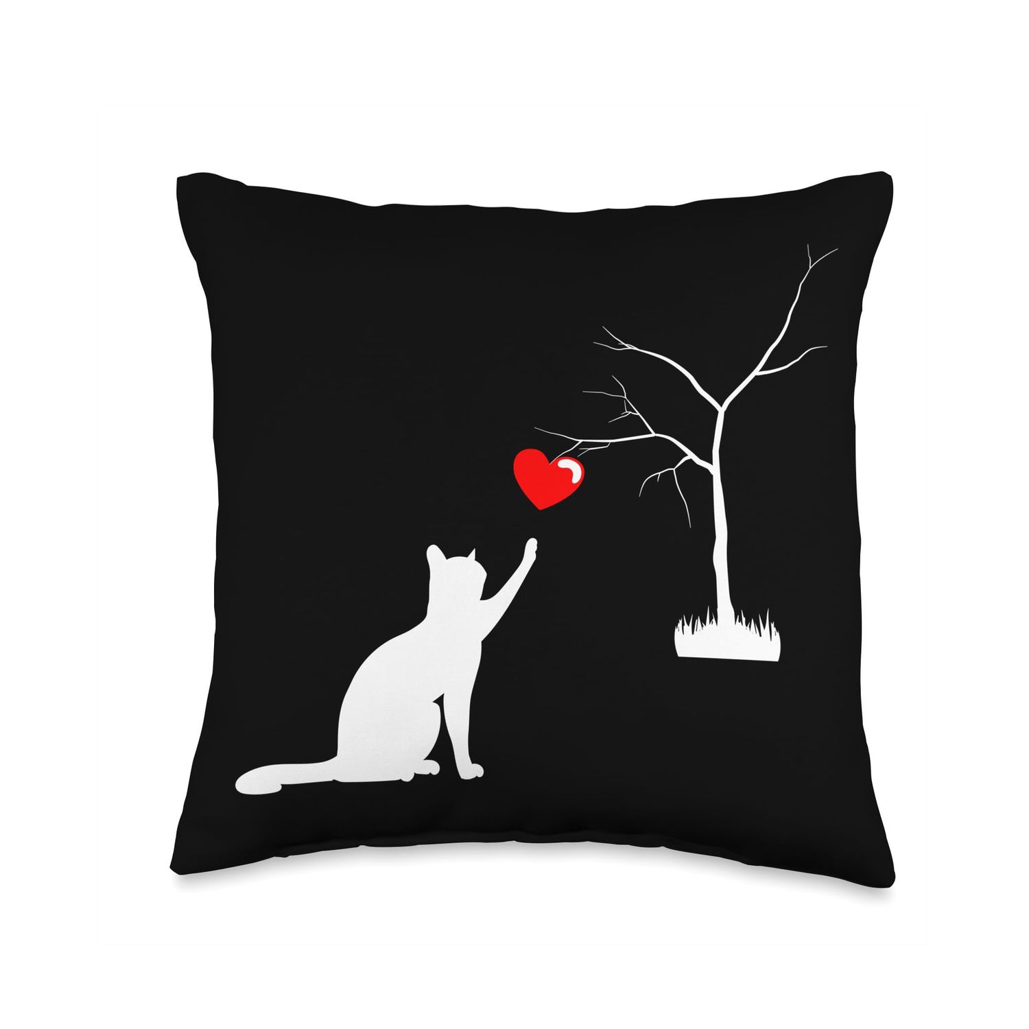 Cat Toy Valentine's Day Tee Toy Valentine's Day Cat Playing with Heart in Tree Throw Pillow, 16x16, Multicolor