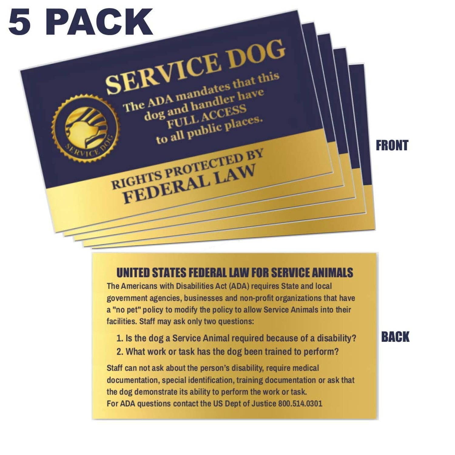 Registered Service Dog Sew On Patch - Includes Five Service Dog Law Handout Cards – for Service Dog Vest or Harness