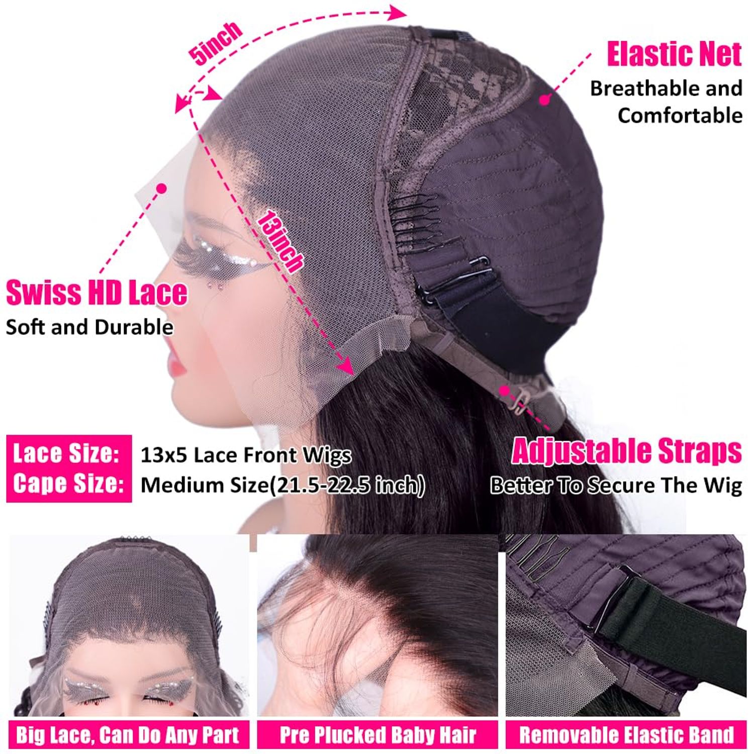 Wingirl 220 Density HD Lace Front Wigs Pre Plucked 13x4 Transparent Body Wave Lace Frontal Wig with Baby Hair 12A Glueless Wigs for Women Black Color 24 Inch
