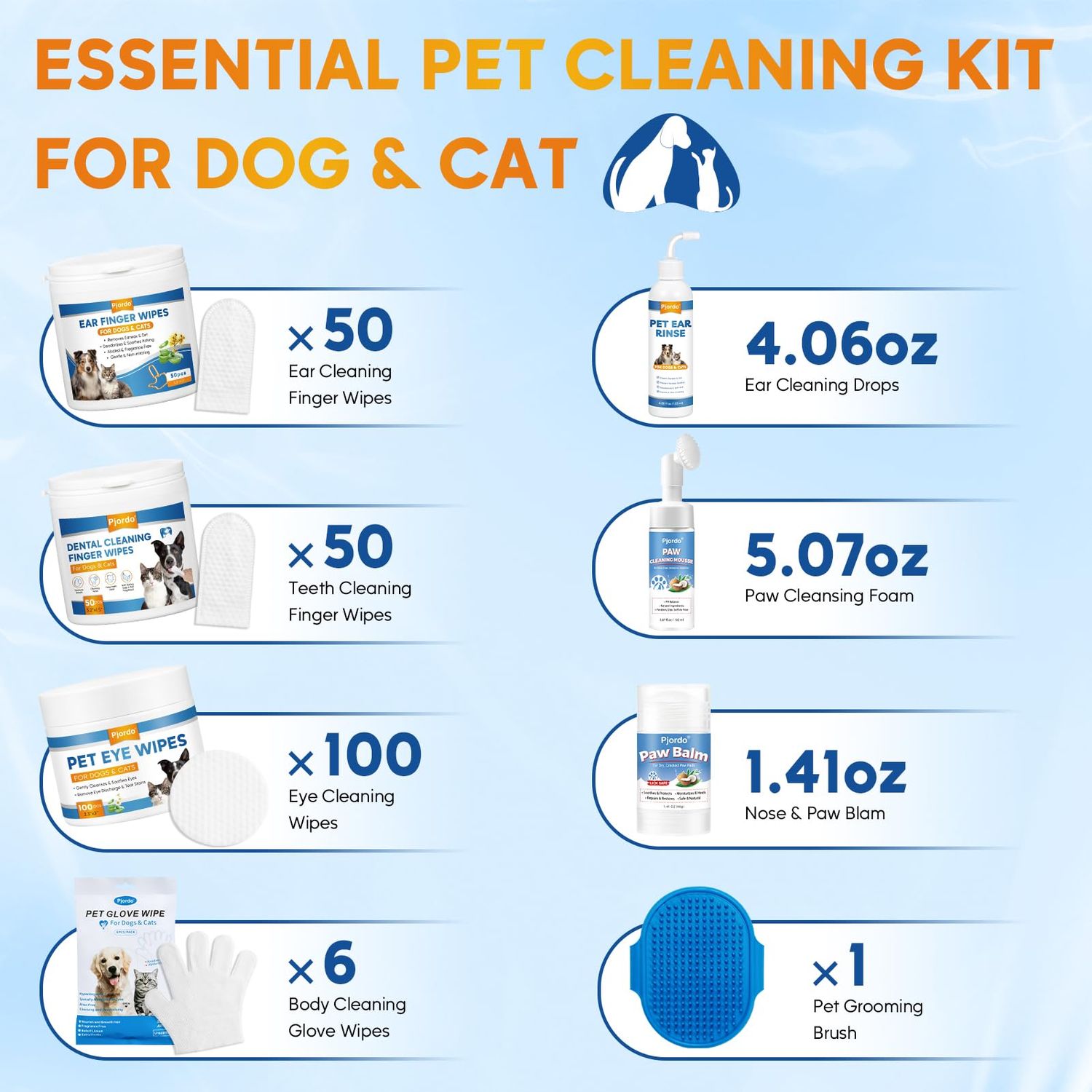 Dog Wipes Cleaning Deodorizing, Dog Grooming Wipes & Dog Paw Cleaner, Pet Cleaning Kit for Teeth, Ears, Eyes, Paw, Body, Dog Ear Rinse, Essential Dog Supplies Set