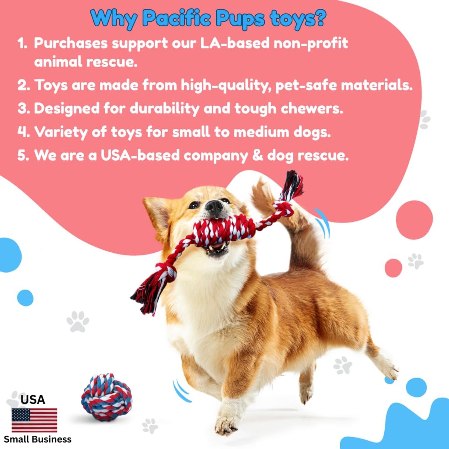 Pacific Pups Products Rope Dog Toys for Small Dogs and Medium Dogs - Benefits Non-Profit Dog Rescue - Dog Rope Toys for Small Dogs and Medium Breeds - Cotton Dog Toys Ropes for Medium Dogs Boredom