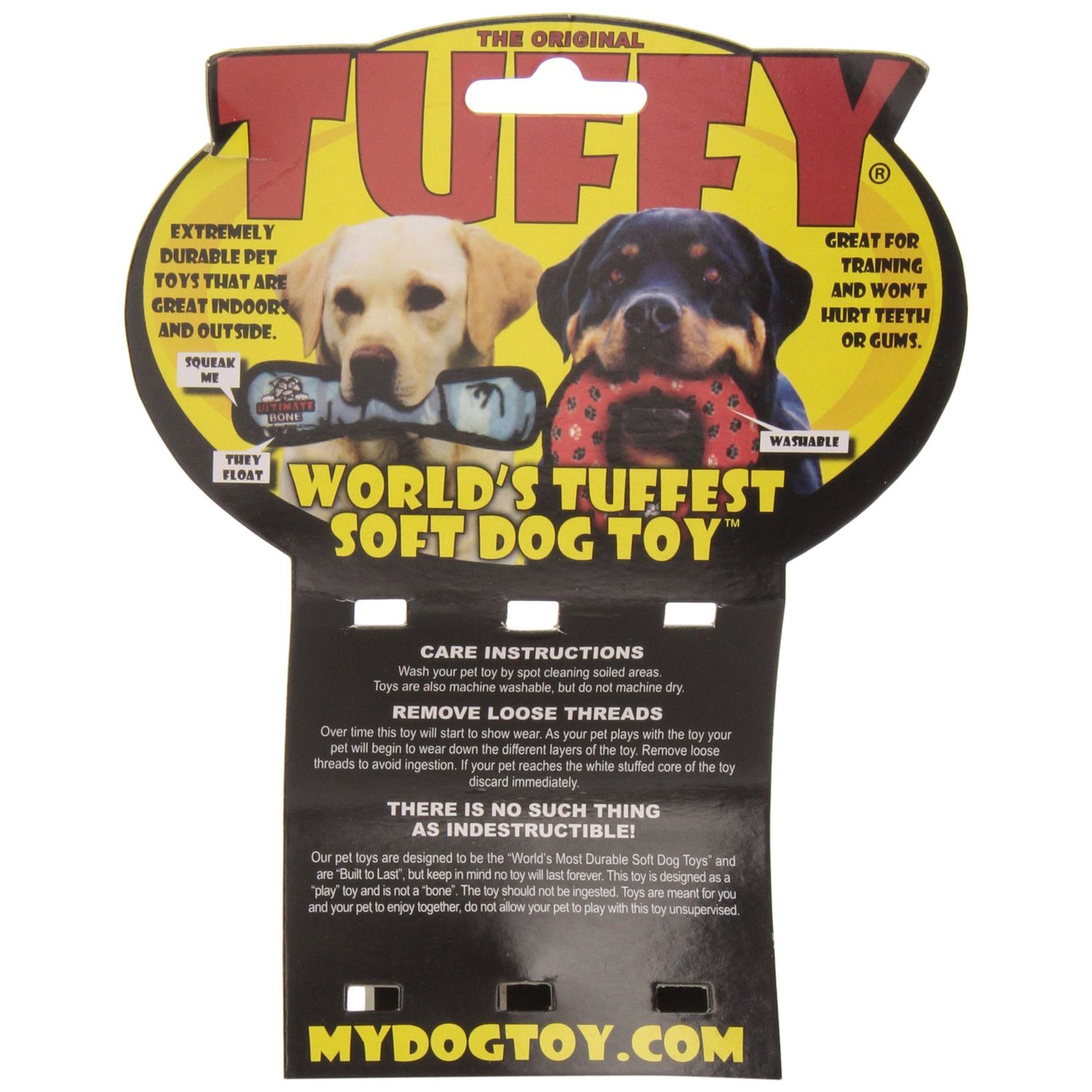 TUFFY - World's Tuffest Soft Dog Toy - Barnyard Junior White Rabbit - Squeakers - Multiple Layers. Made Durable, Strong & Tough. Interactive Play (Tug, Toss & Fetch). Machine Washable & Floats.