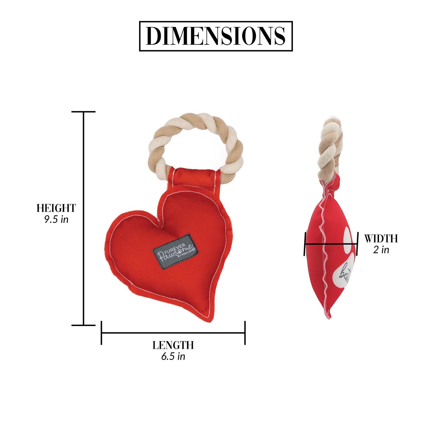 Pavilion - Best Dog Ever! - 9.5" Heart Puppy Dog Toy with Rope Handle K-9 Furry Companion Valentine's Day Gift Christmas Birthday Present